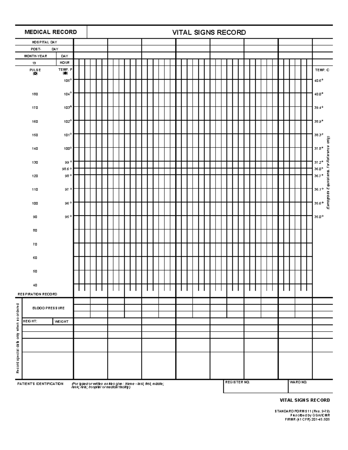 SF 511 - MEDICAL RECORD VITAL SIGNS RECORD HOSPITAL DAY POST- DAY MONTH ...