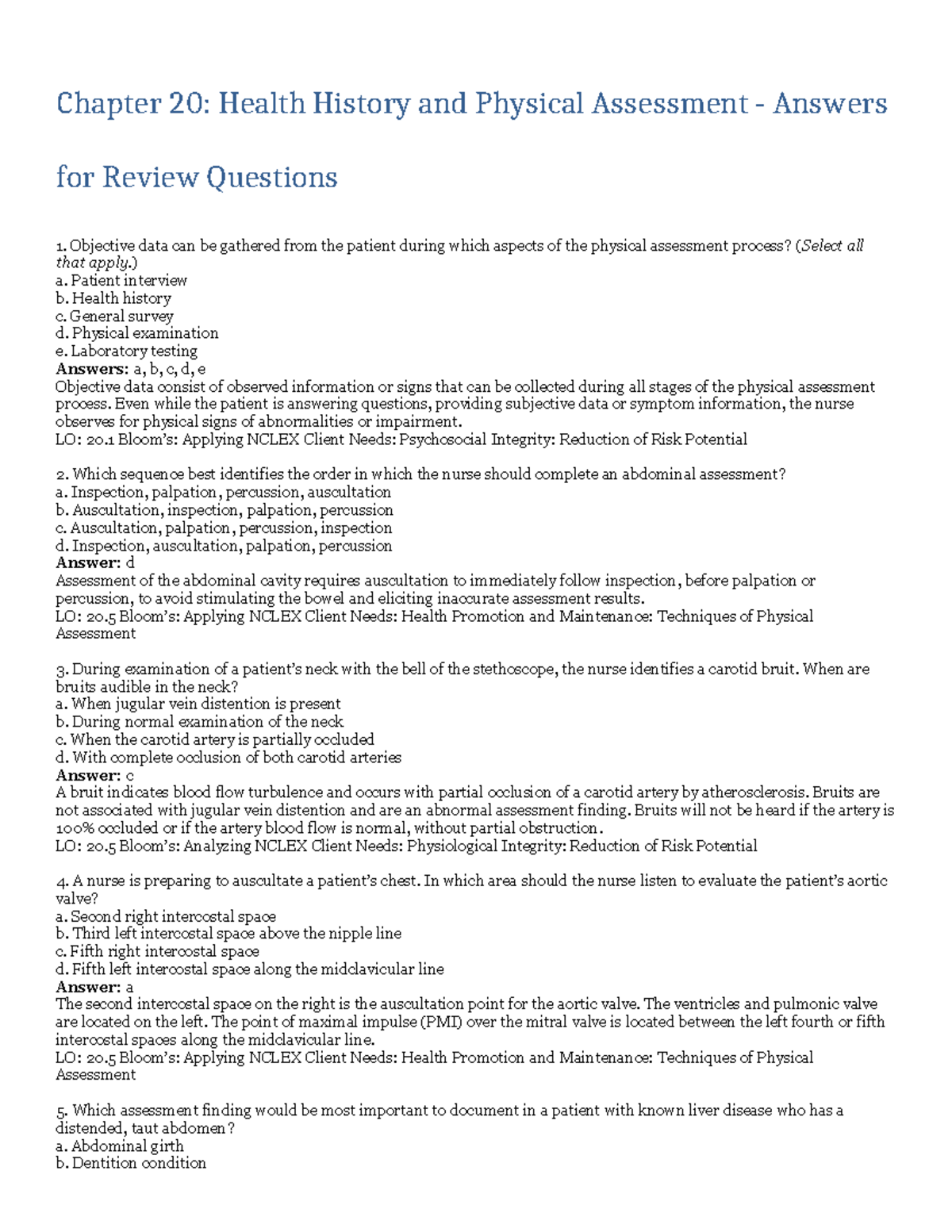 Chapter 20 Review Questions & Answers - Chapter 20: Health History and ...