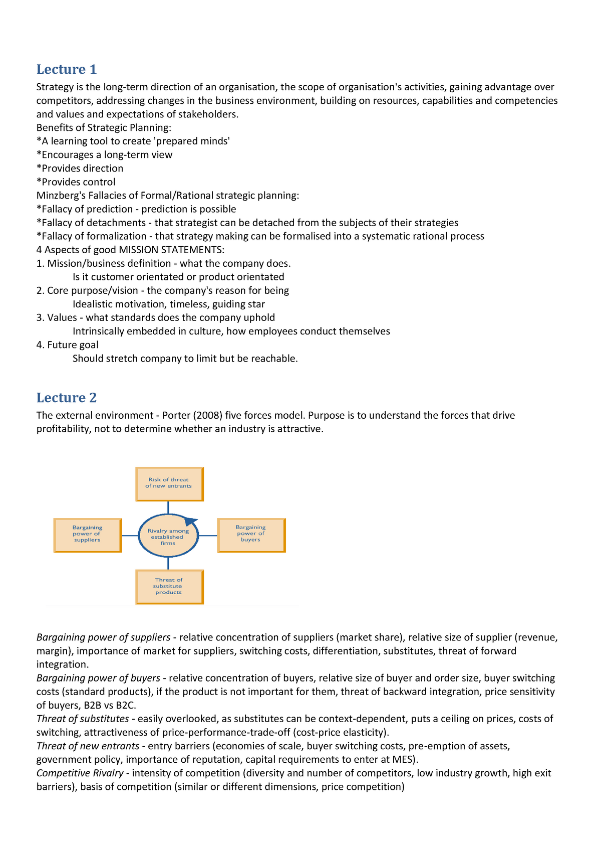 Lecture Notes, Strategic Management, Course 1-4 - Lecture 1 Strategy Is ...