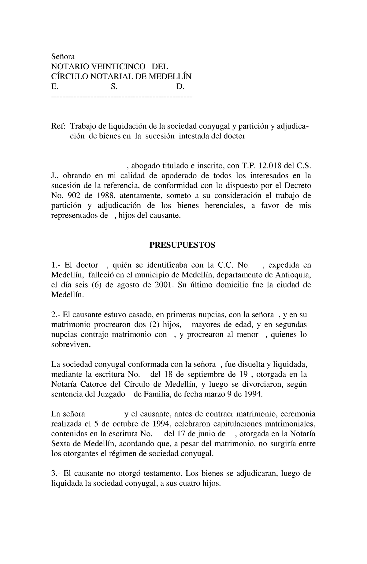 MODELO DE Adjudicacion Bienes EN Sucesion EN COLOMBIA ANTE NOTARIO - Señora  NOTARIO VEINTICINCO DEL - Studocu