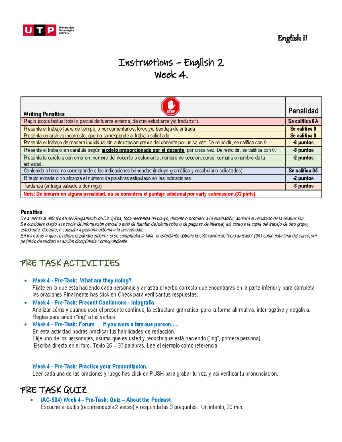 Week 4 - Indicaciones en Español - Inglés II - English II Instructions ...