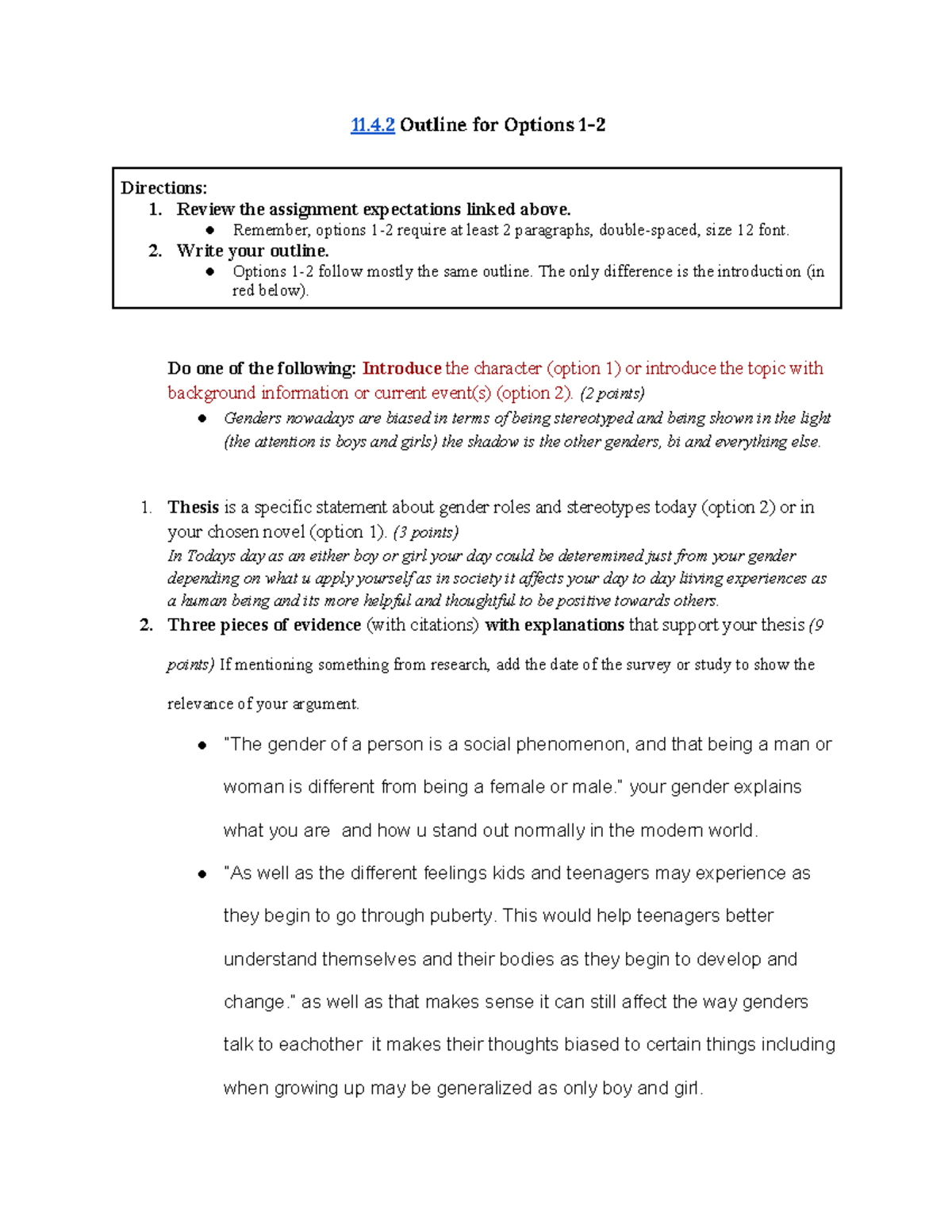 Copy of 11.4.2 Outline Options 1-2 - 11.4 Outline for Options 1 ...