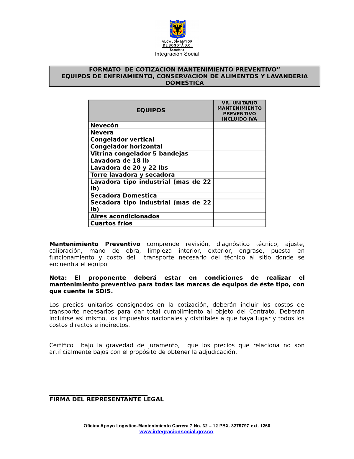 Formato Equipos Linea Blanca - FORMATO DE COTIZACION MANTENIMIENTO ...