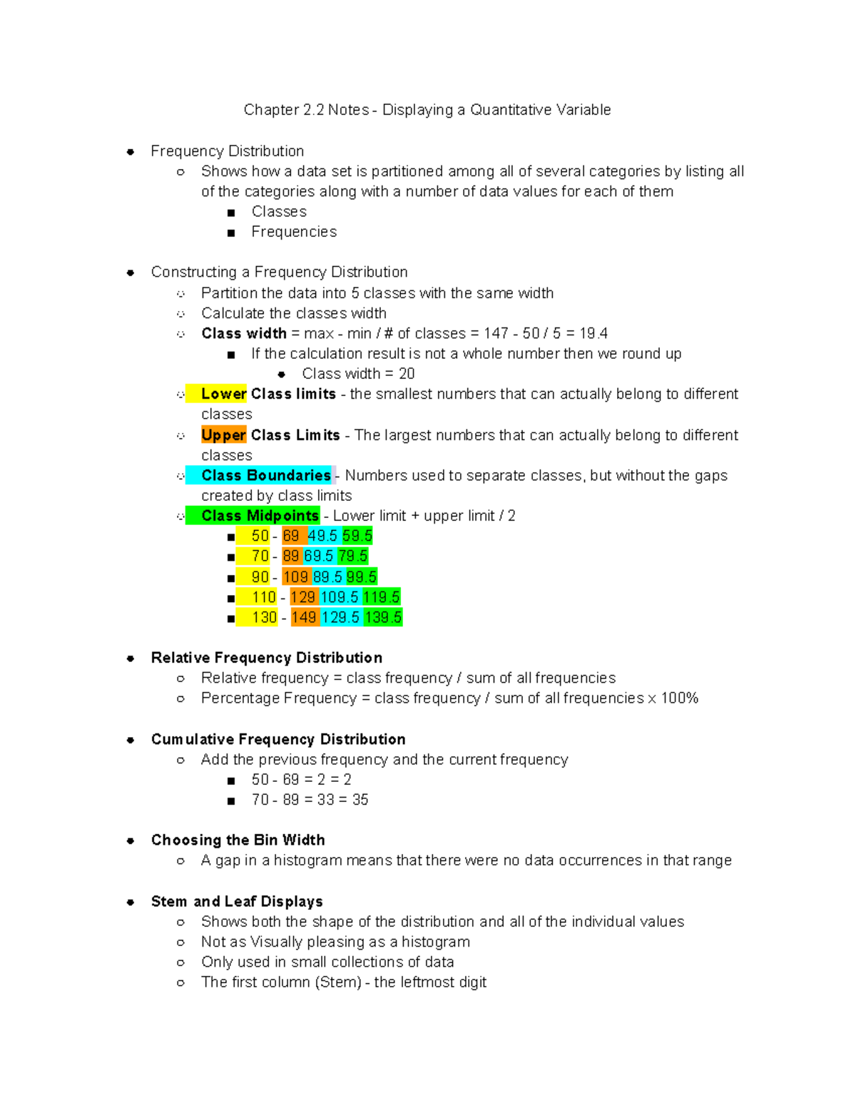 Chapter 2.2 Notes - Displaying a Quantitative Variable - Chapter 2 ...