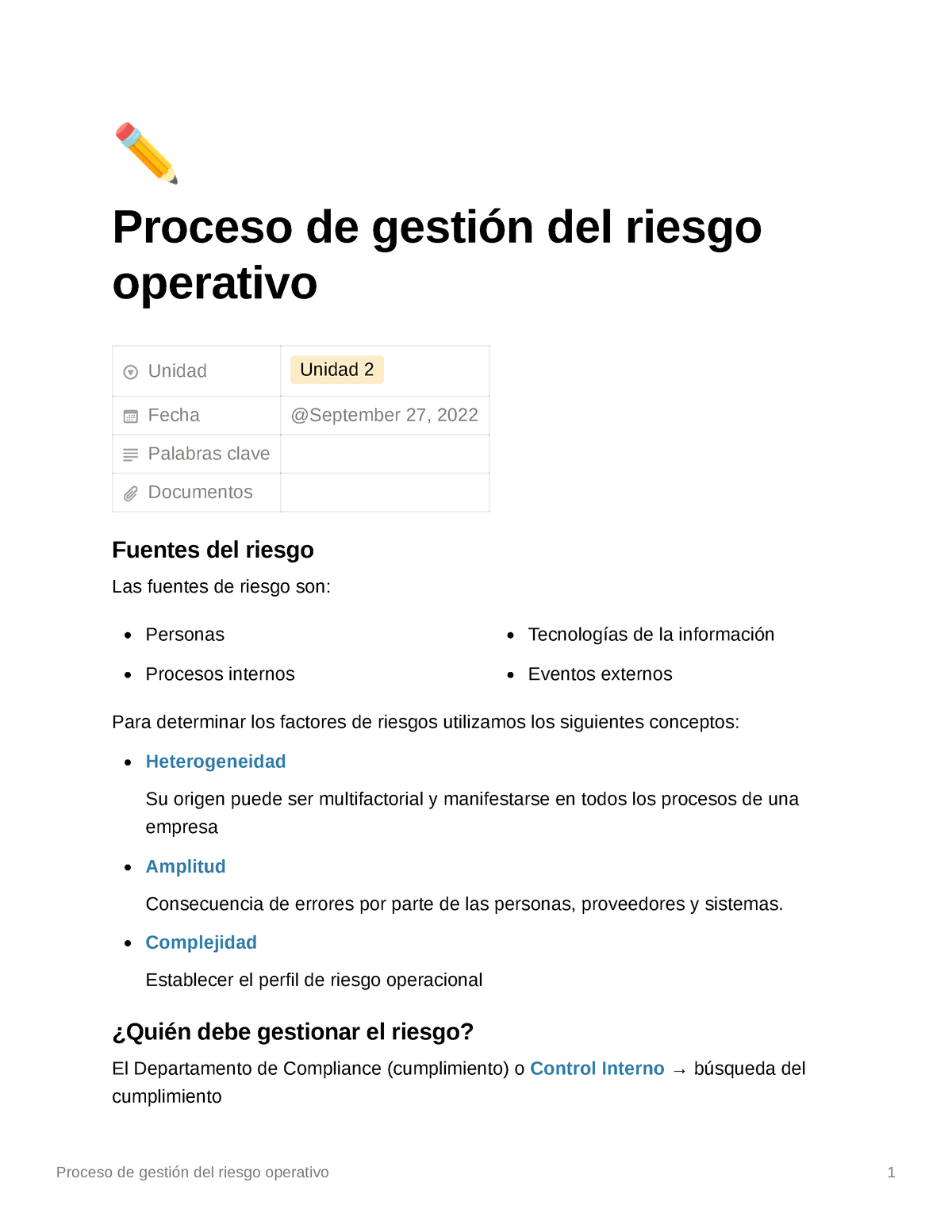 U2 Riesgo Operativo Y De Liquidez - Proceso De Gestión Del Riesgo ...