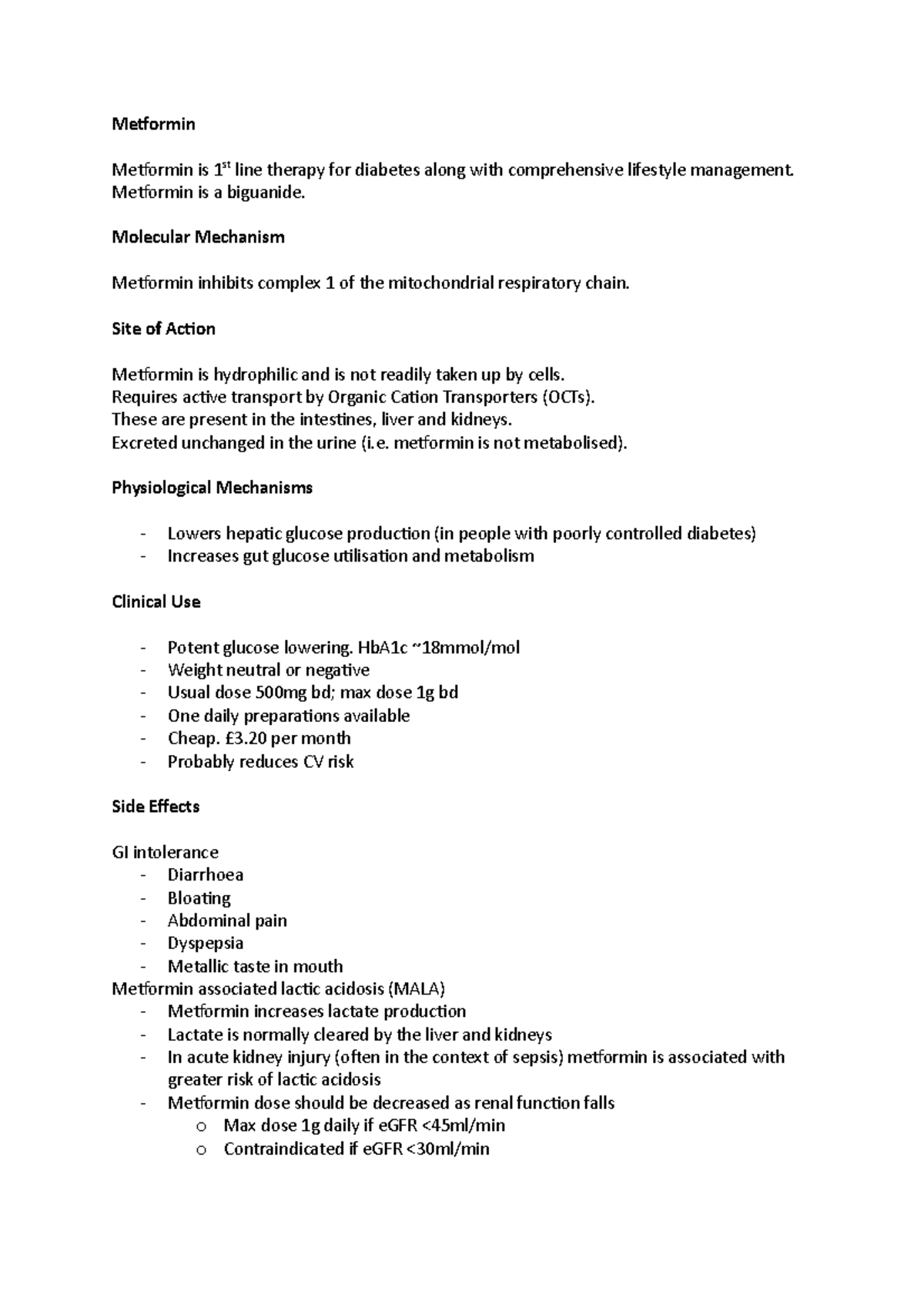 Diabetes Drugs Notes - Endocrinology Year 2 MBChB Dundee - Metformin ...