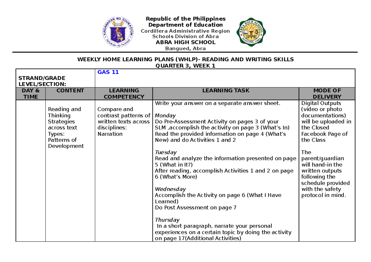 WHLP ReadingAND Writing Skills WEEK1 Quarter3 Bermudez GeronB
