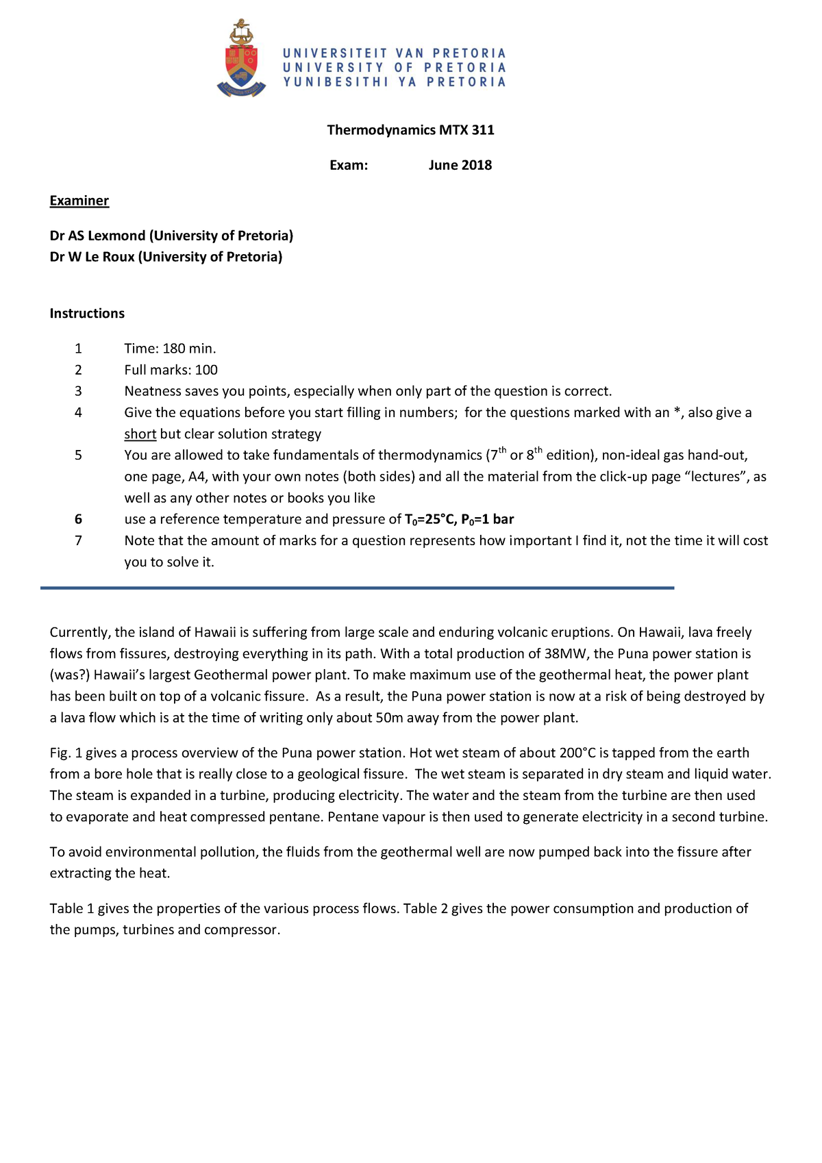 Exam MTX311 2018 memo - Memo - Thermodynamics MTX 311 Exam: June 2018 ...