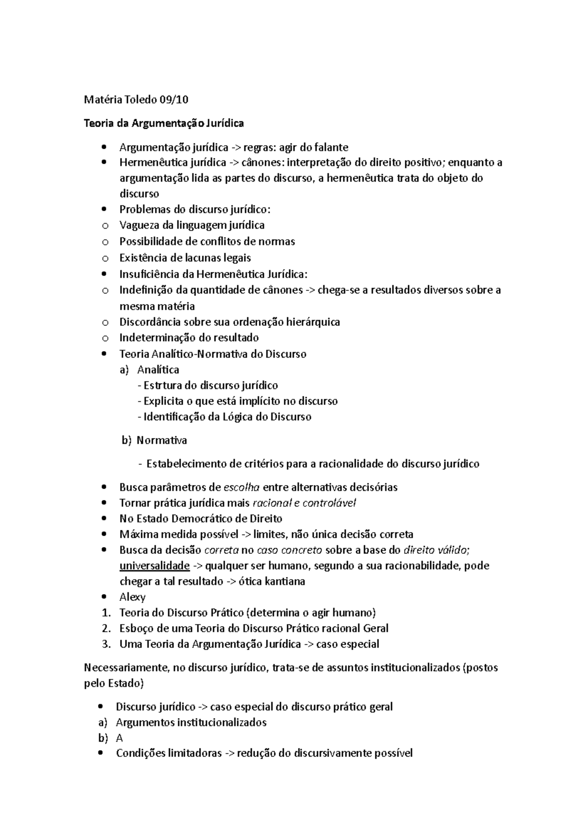 Argumentação jurídica - Matéria Toledo 09/10 Teoria da Argumentação ...