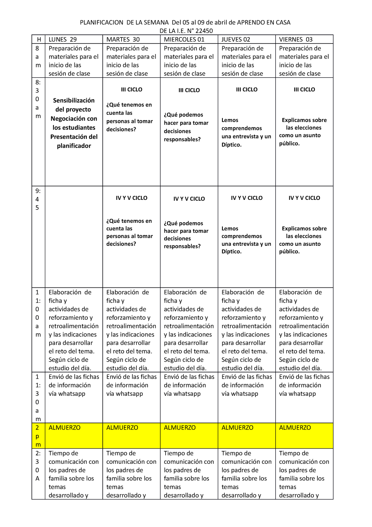 1 05 Al 09 Abril Unidad De Aprendizaje Planificacion De La Semana Del 05 Al 09 De Abril De 4738