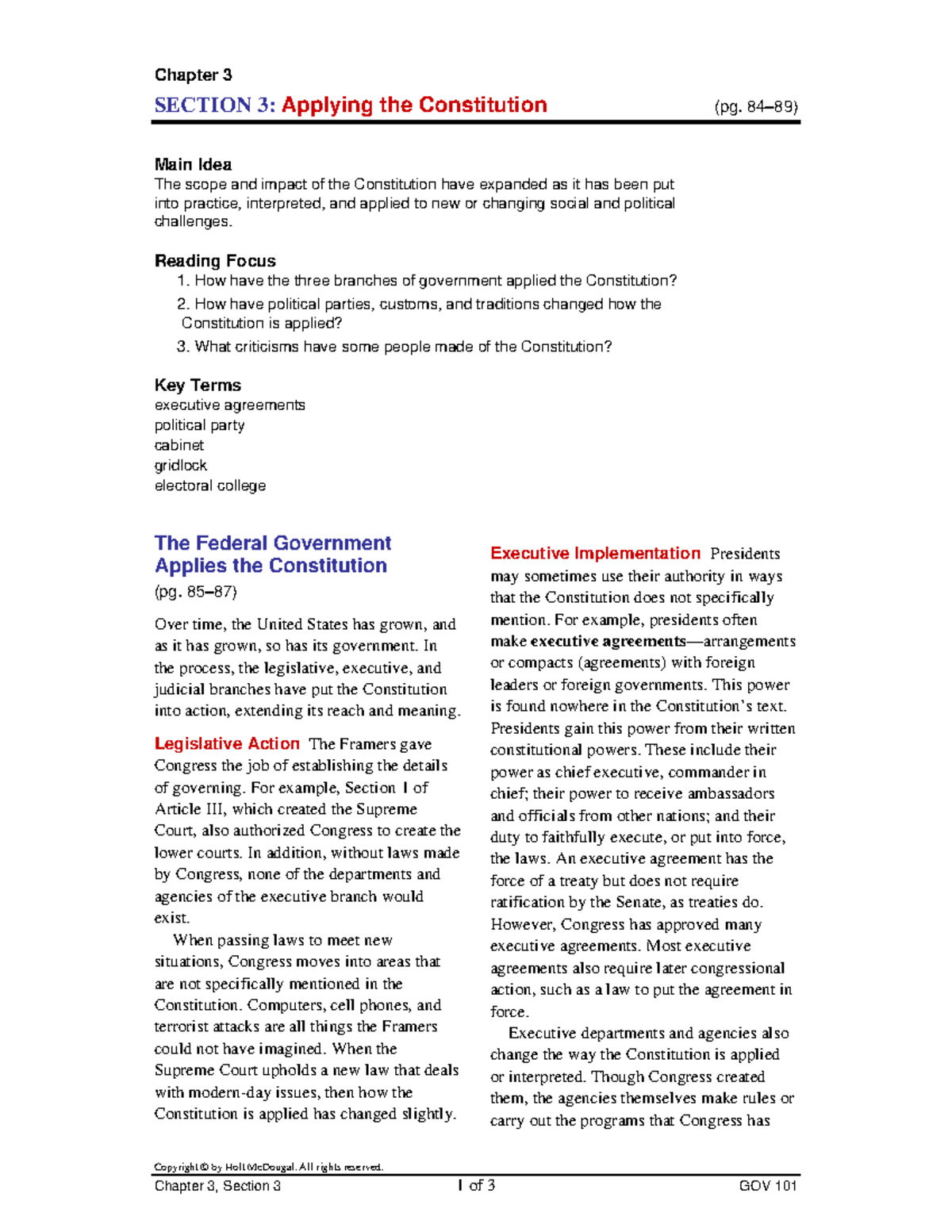 Holt Mcdougal Chapter 3 Section 3 Chapter 3 SECTION 3 Applying the