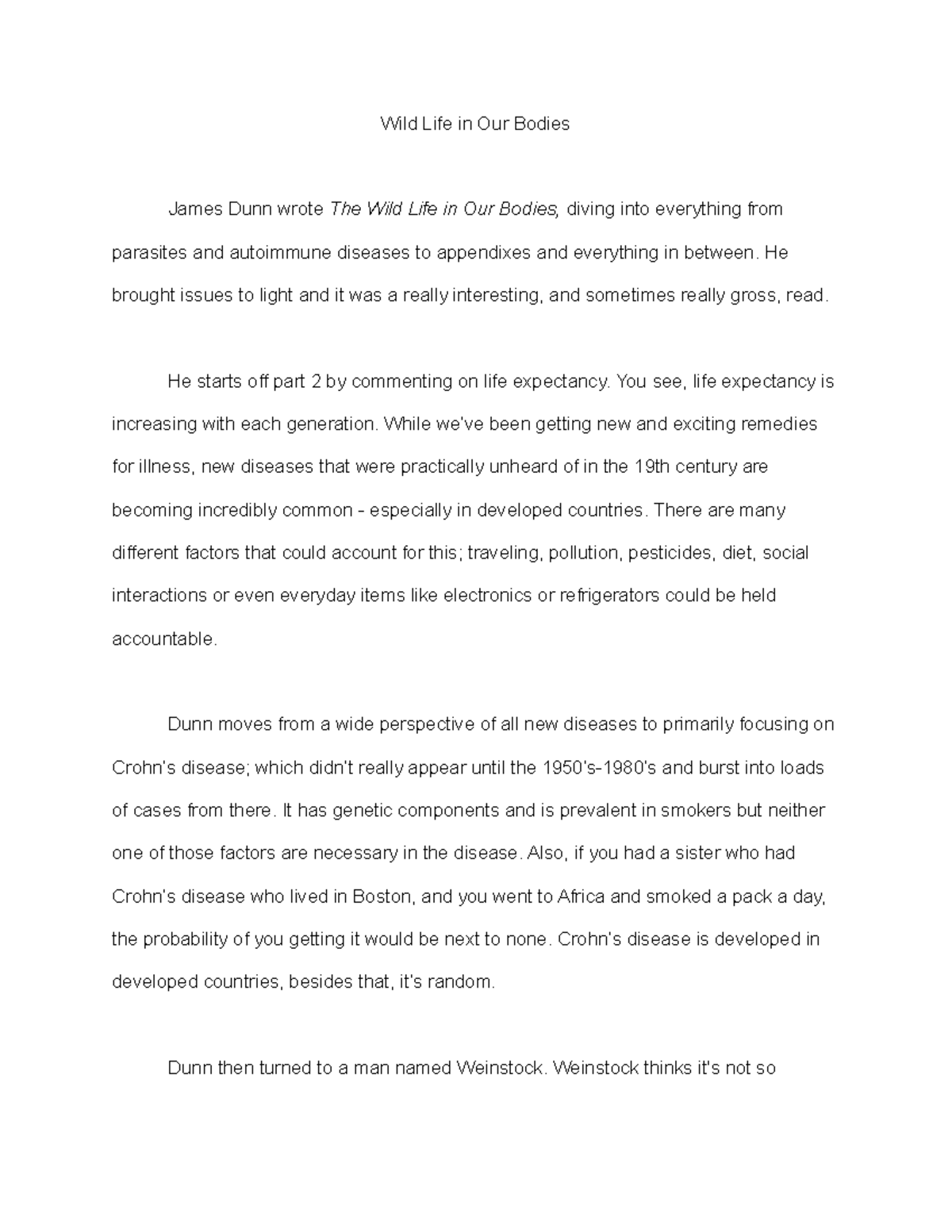 Wild Life In Our Bodies Grade A Wild Life In Our Bodies James Dunn