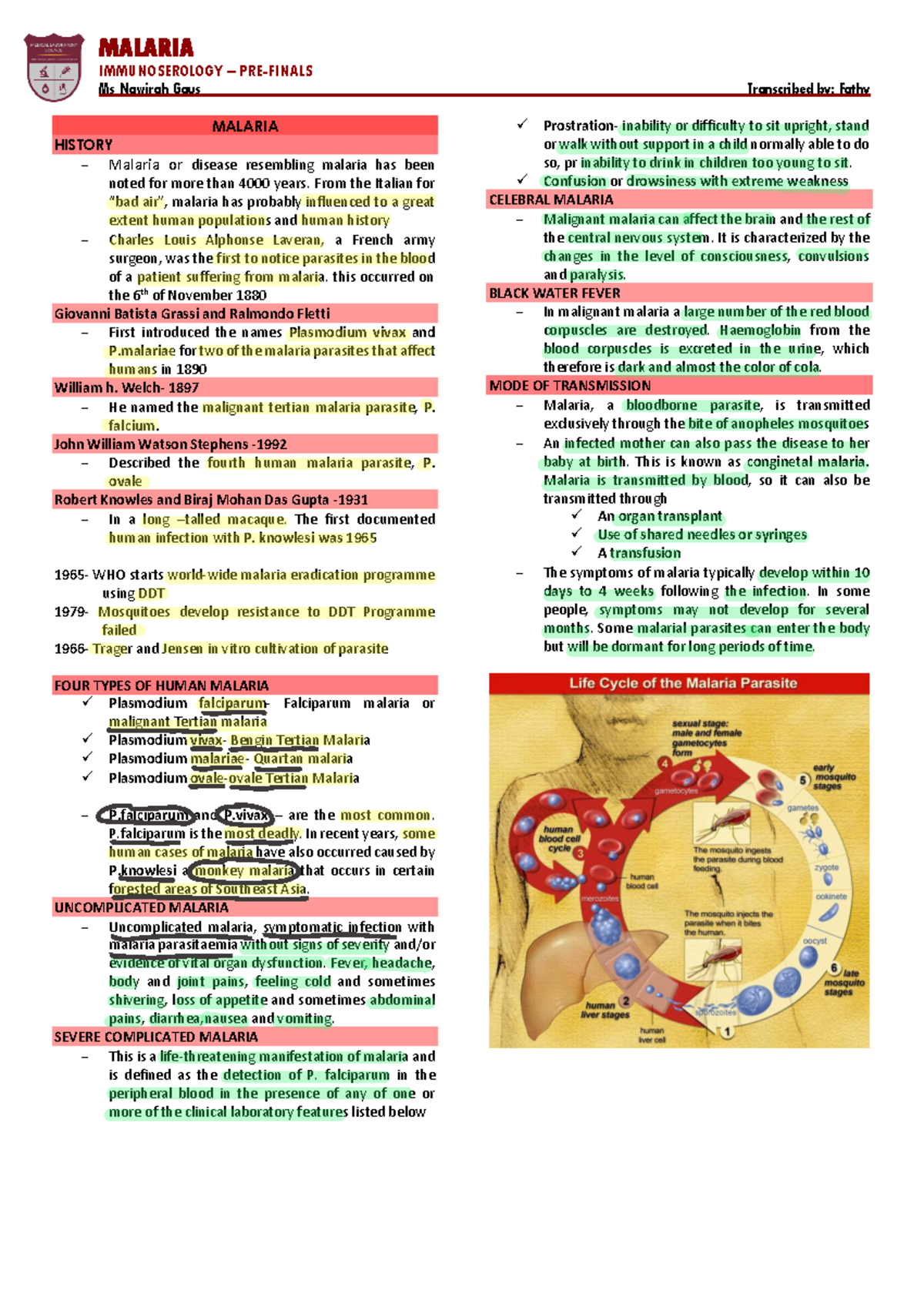 Malaria,syphilis, CMV,herpes,thypoid,autoimmune, dengue - MALARIA ...