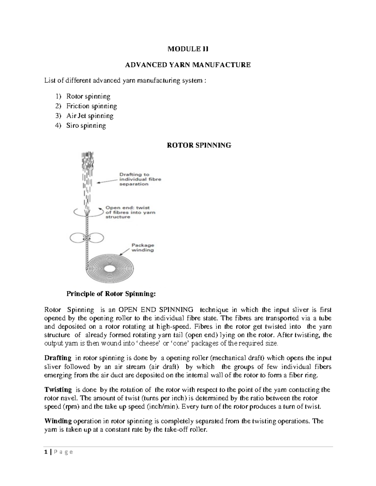 YF3 Module 2 ADVANCED YARN MANUFACTURE MODULE II ADVANCED YARN