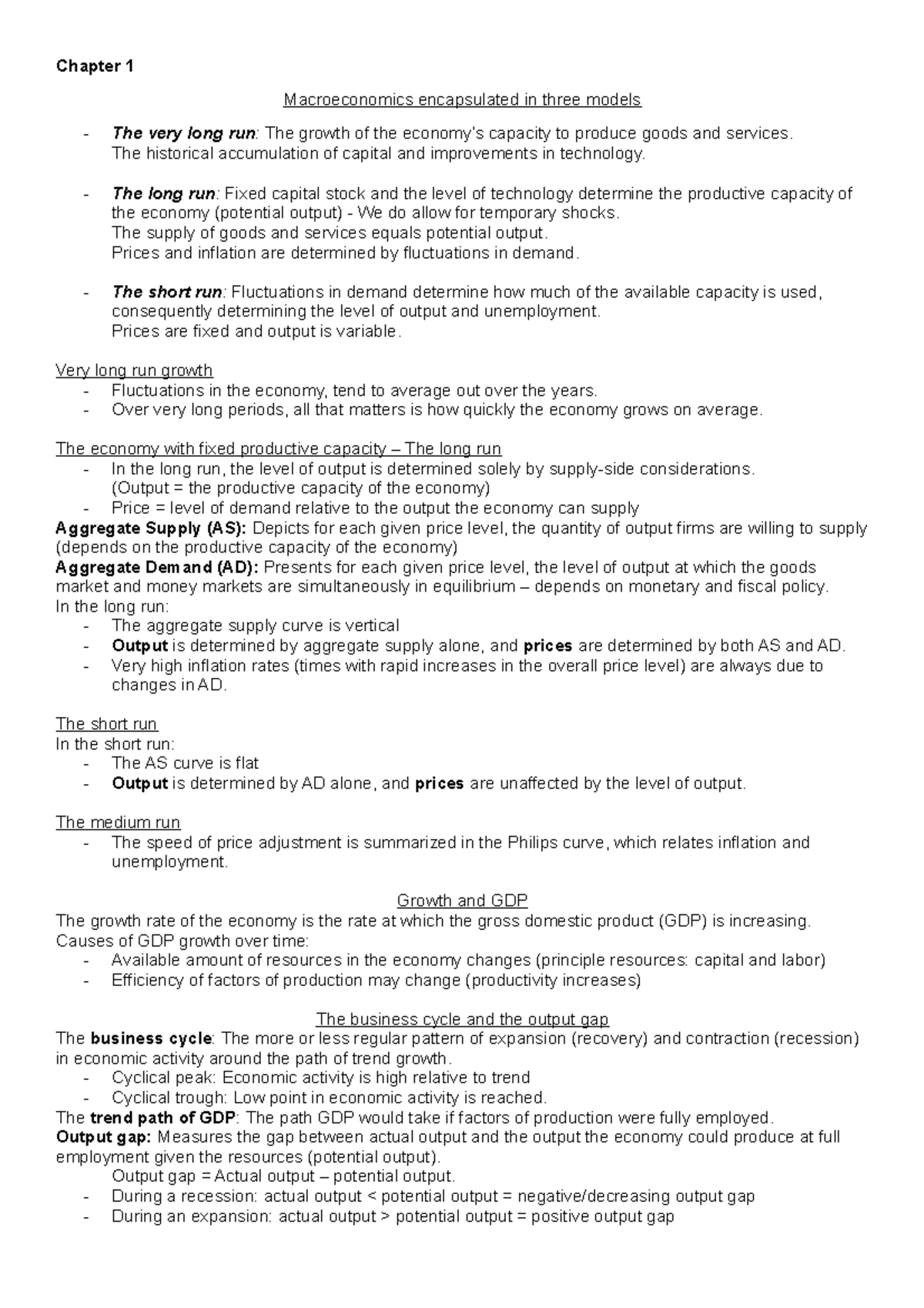 Economics summary - Chapter 1 Macroeconomics encapsulated in three ...