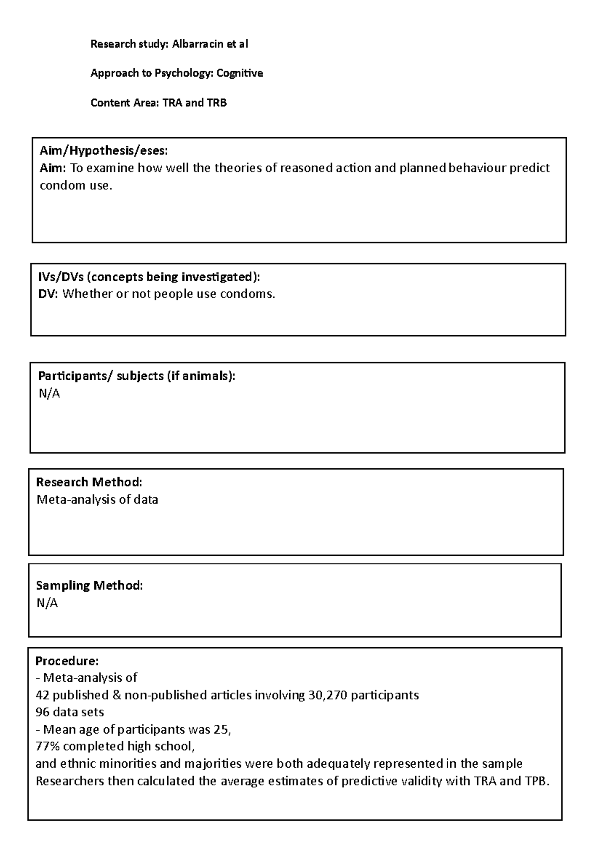 Study - Albarracin Et Al - Research Study: Albarracin Et Al Approach To 