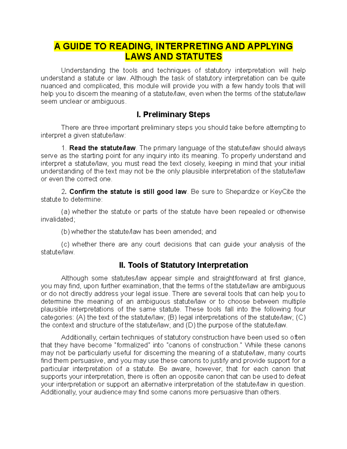 Legal Foundations - A GUIDE TO READING, INTERPRETING AND APPLYING LAWS ...