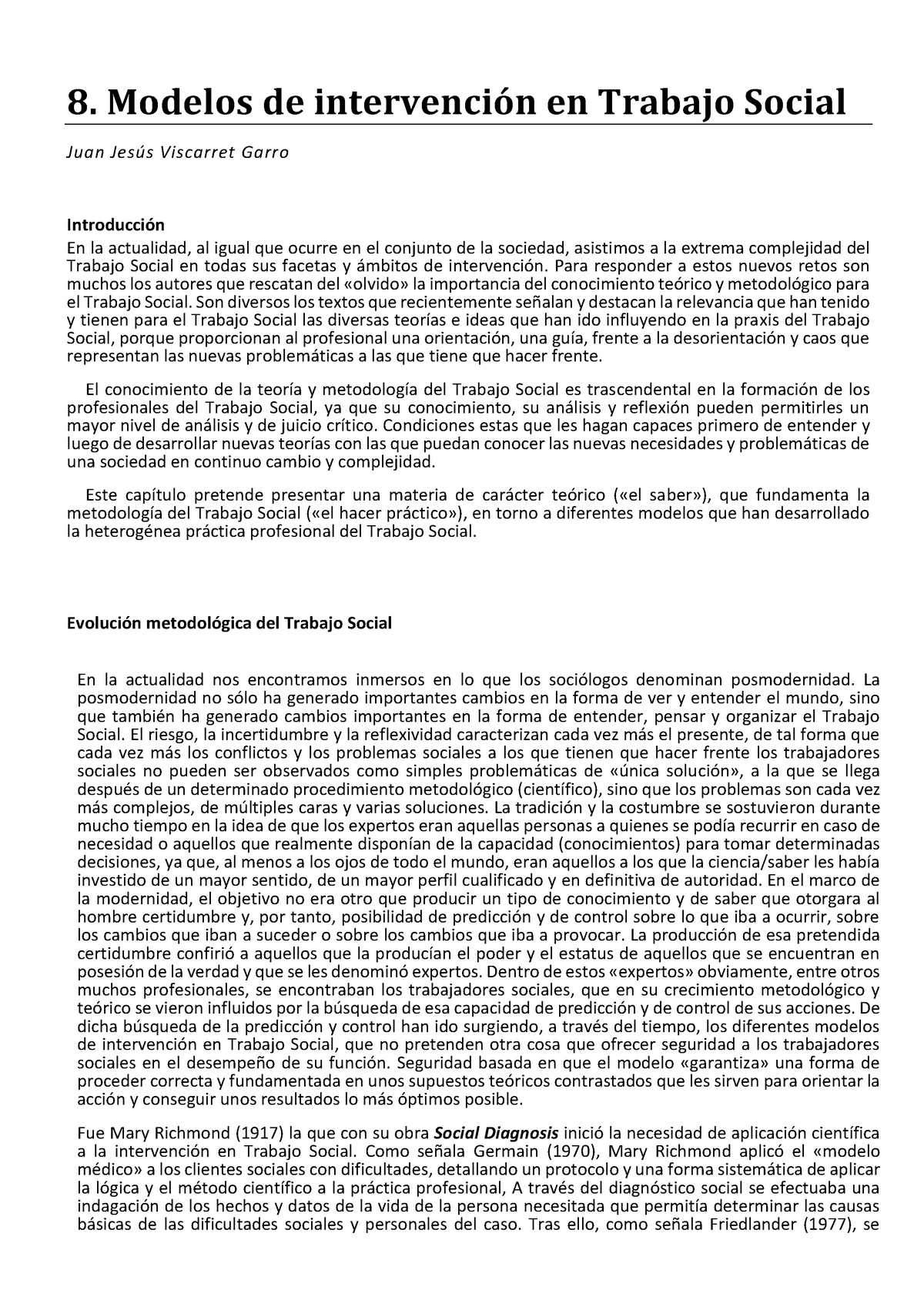 Modelos de intervencion del trabajo social - 8. Modelos de intervención en Trabajo  Social Juan Jesús - Studocu