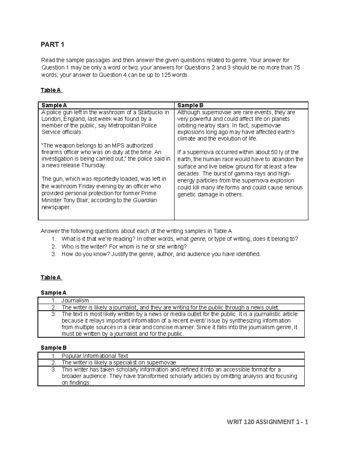 Assignment 1 - PART 1 Read the sample passages and then answer the ...