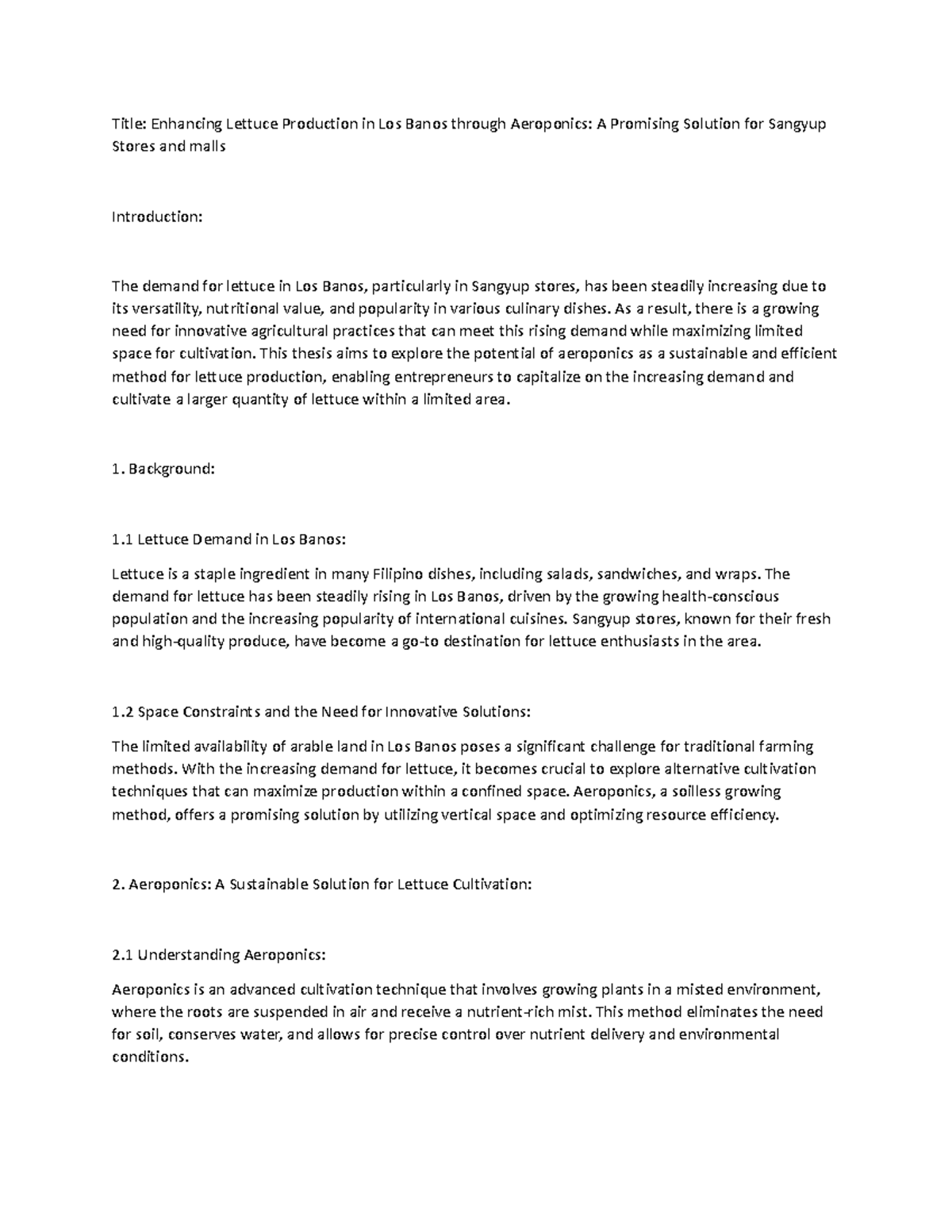 Title - Notes - Title: Enhancing Lettuce Production in Los Banos ...