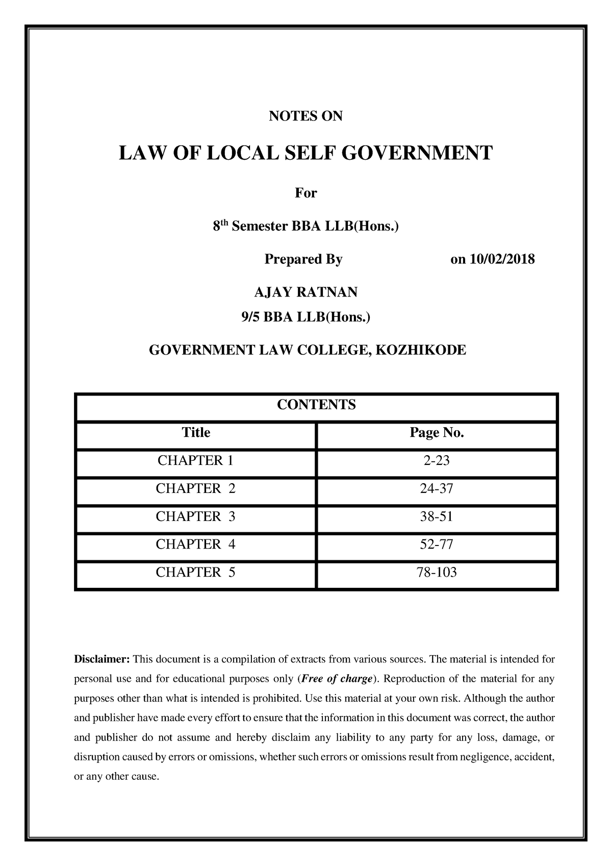 notes-on-law-of-local-self-governement-1-notes-on-law-of-local-self