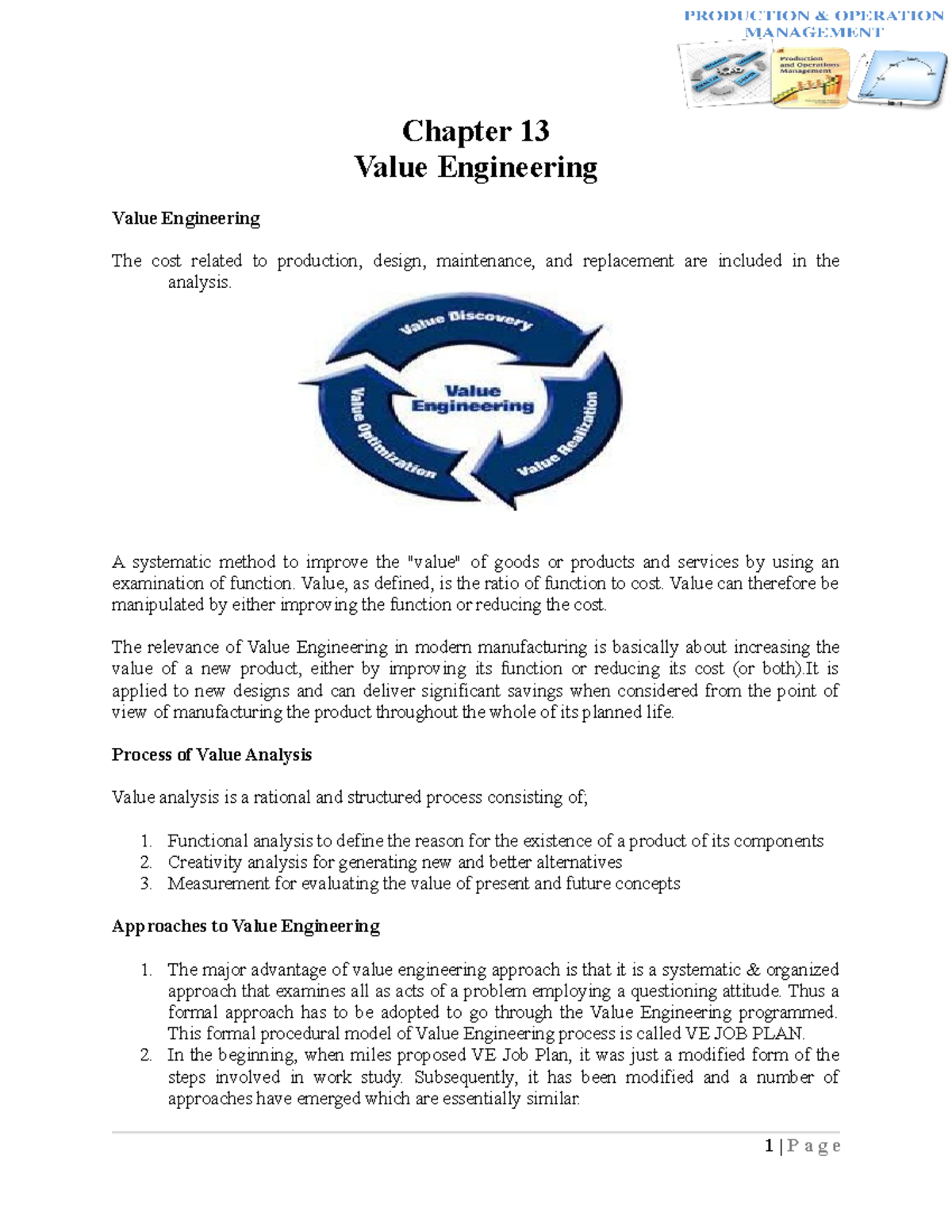 Chapter 13 - Discussion about Production Management - Chapter 13 Value ...