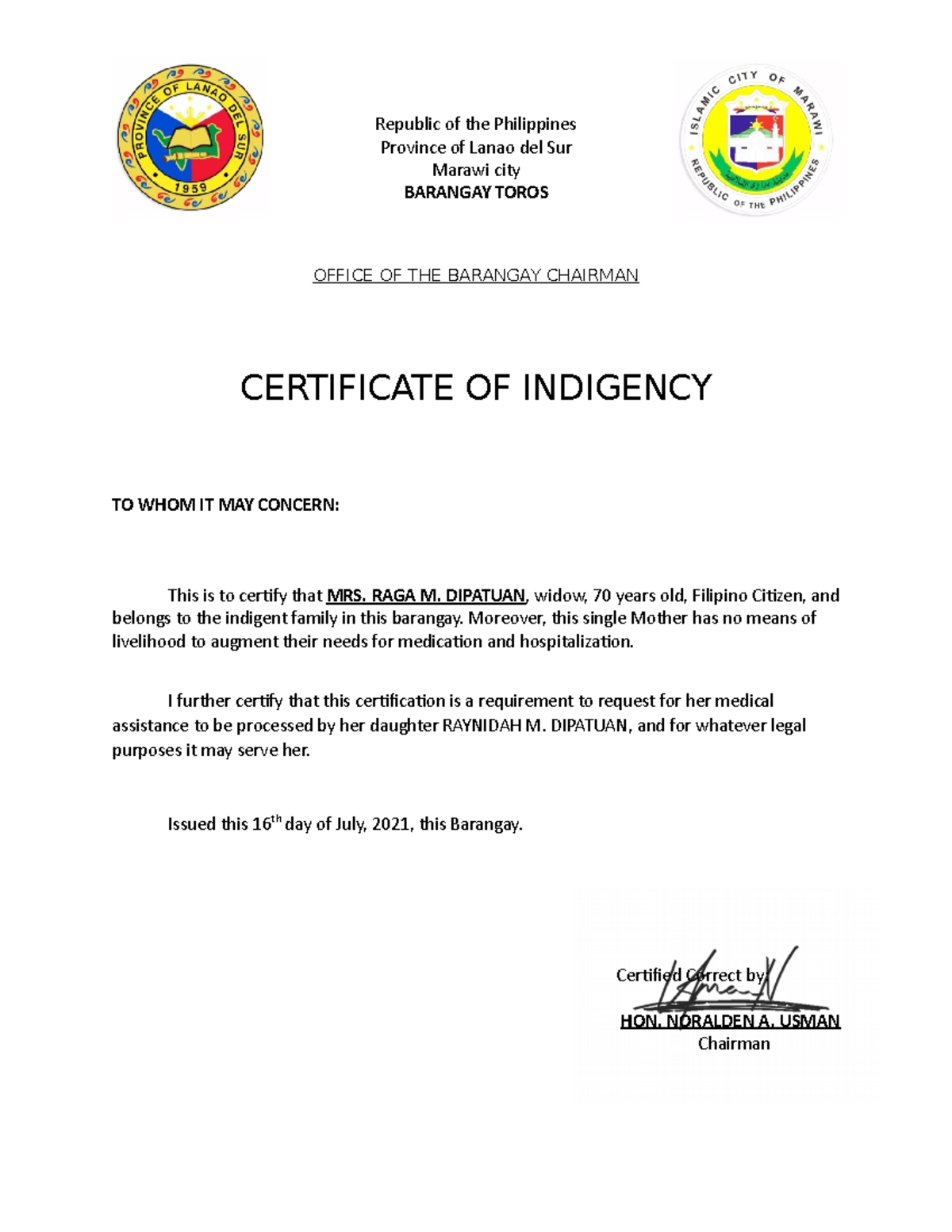 Certificate Of Indigency Philippines