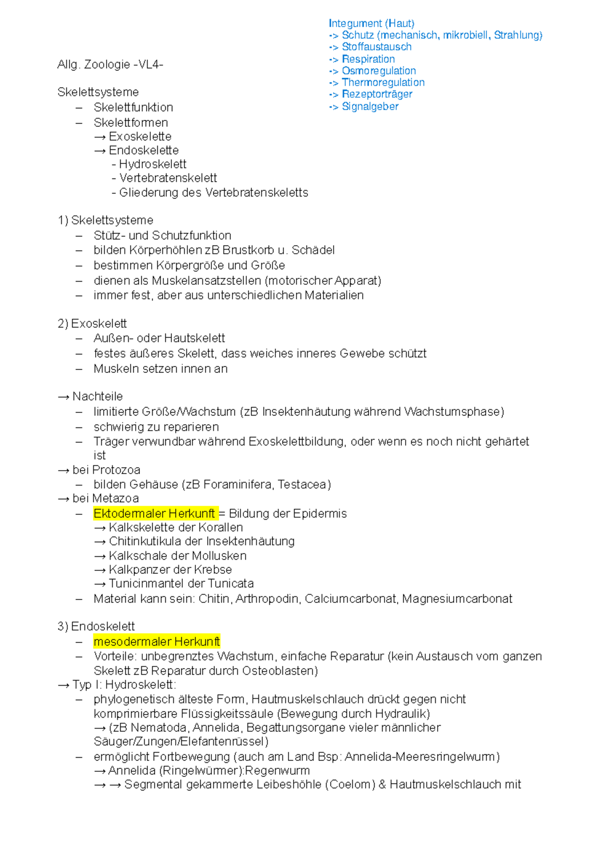 Zoologie VL4 Allgemeine Zoologie Uni Halle Studocu