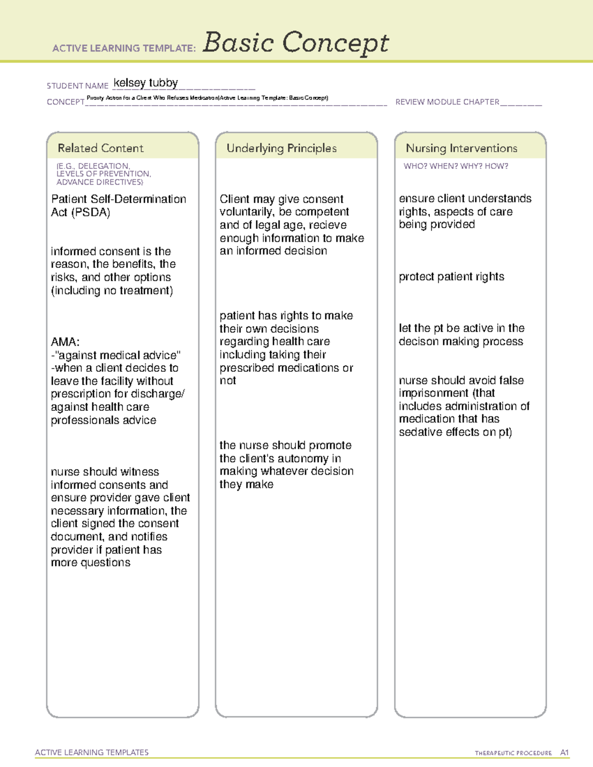 TR20- refusing meds - ati templates - HIS 200 - ACTIVE LEARNING ...