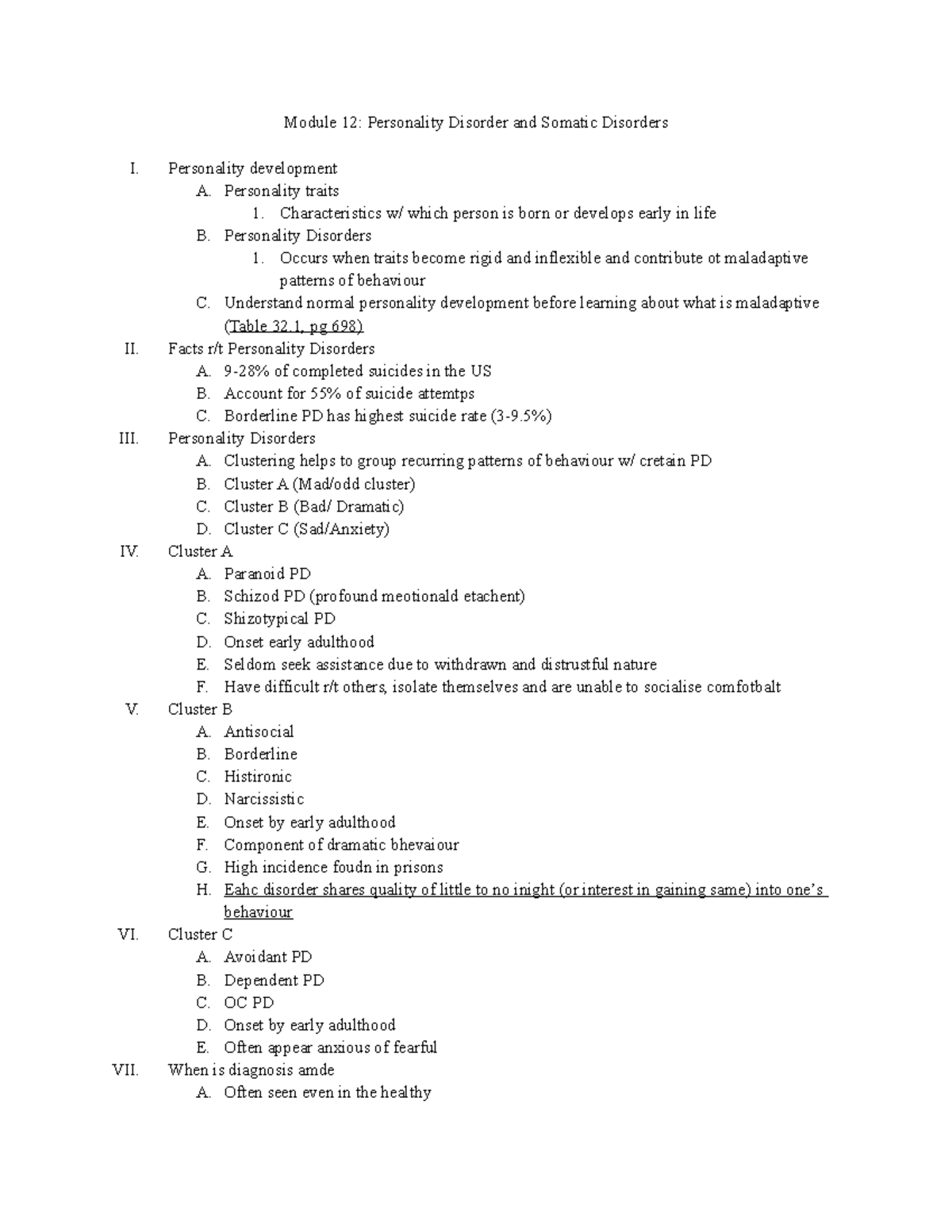 Module 12 Personality Disorder And Somatic Disorders - Module 12 ...