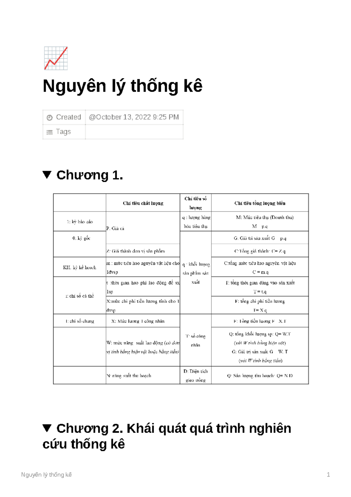 Nguyn l thng k - vở ghi - ¶ Nguyên lý thống kê Created Tags Chương 1 ...