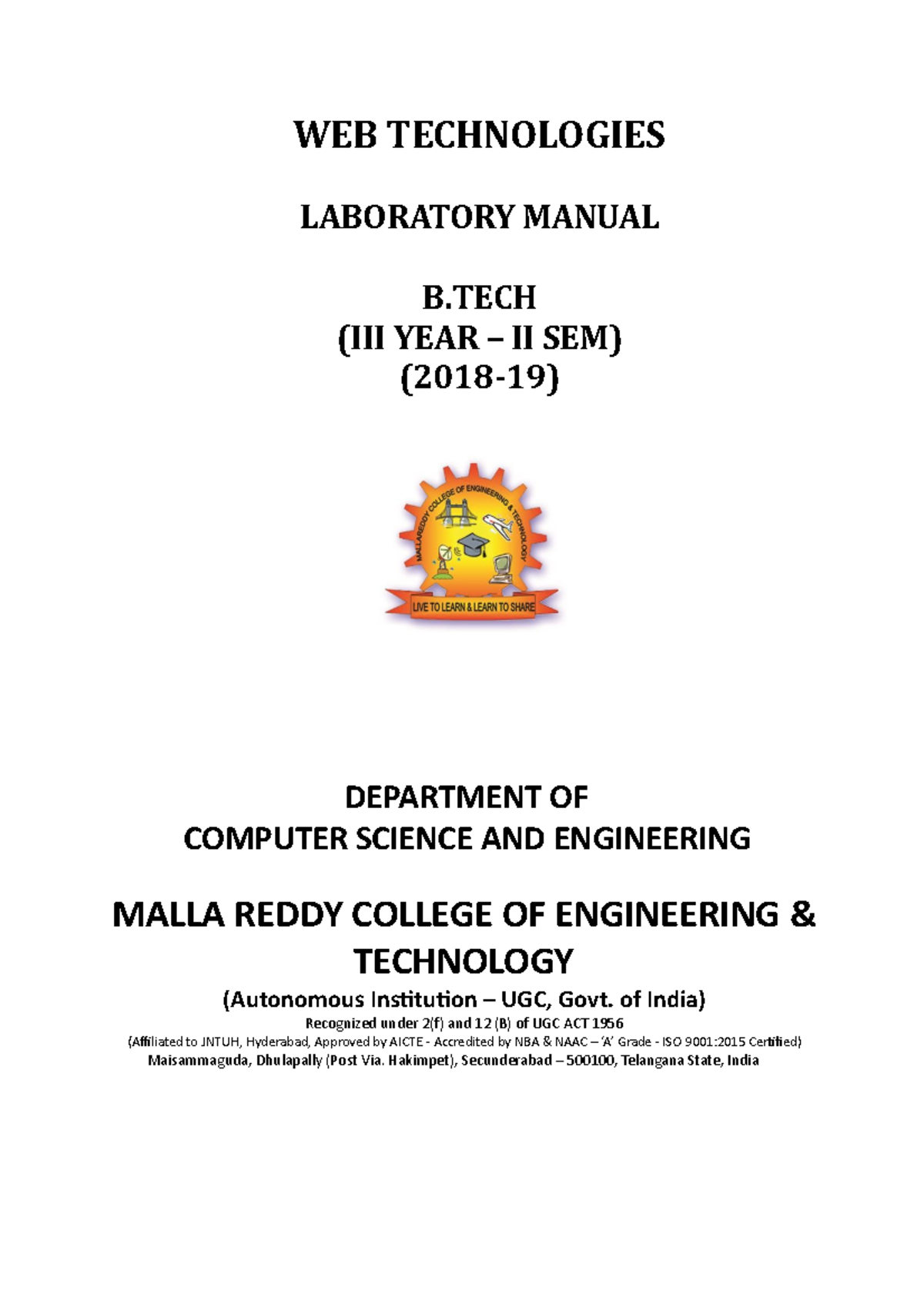 WT LAB Manual - WEB TECHNOLOGIES LABORATORY MANUAL B (III YEAR – II SEM ...