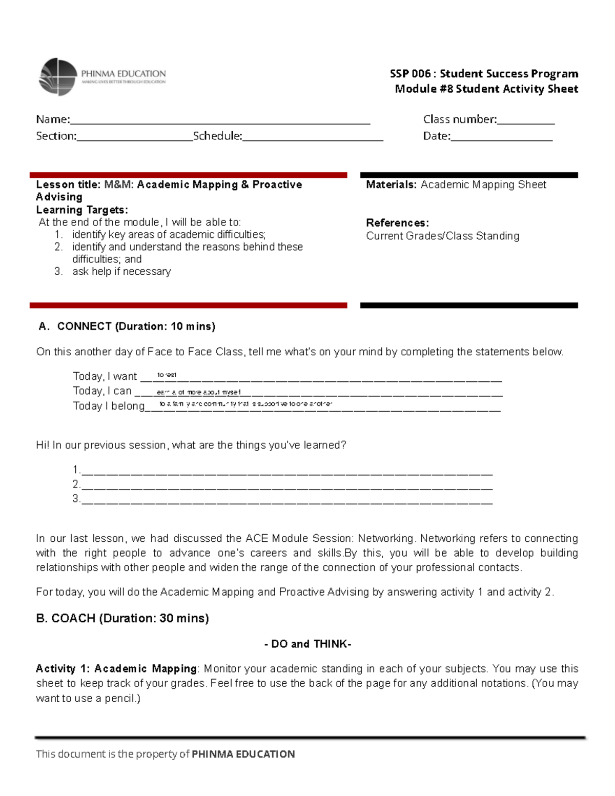 M&M Academic Mapping Part1 SAS#8 - Module # 8 Student Activity Sheet ...