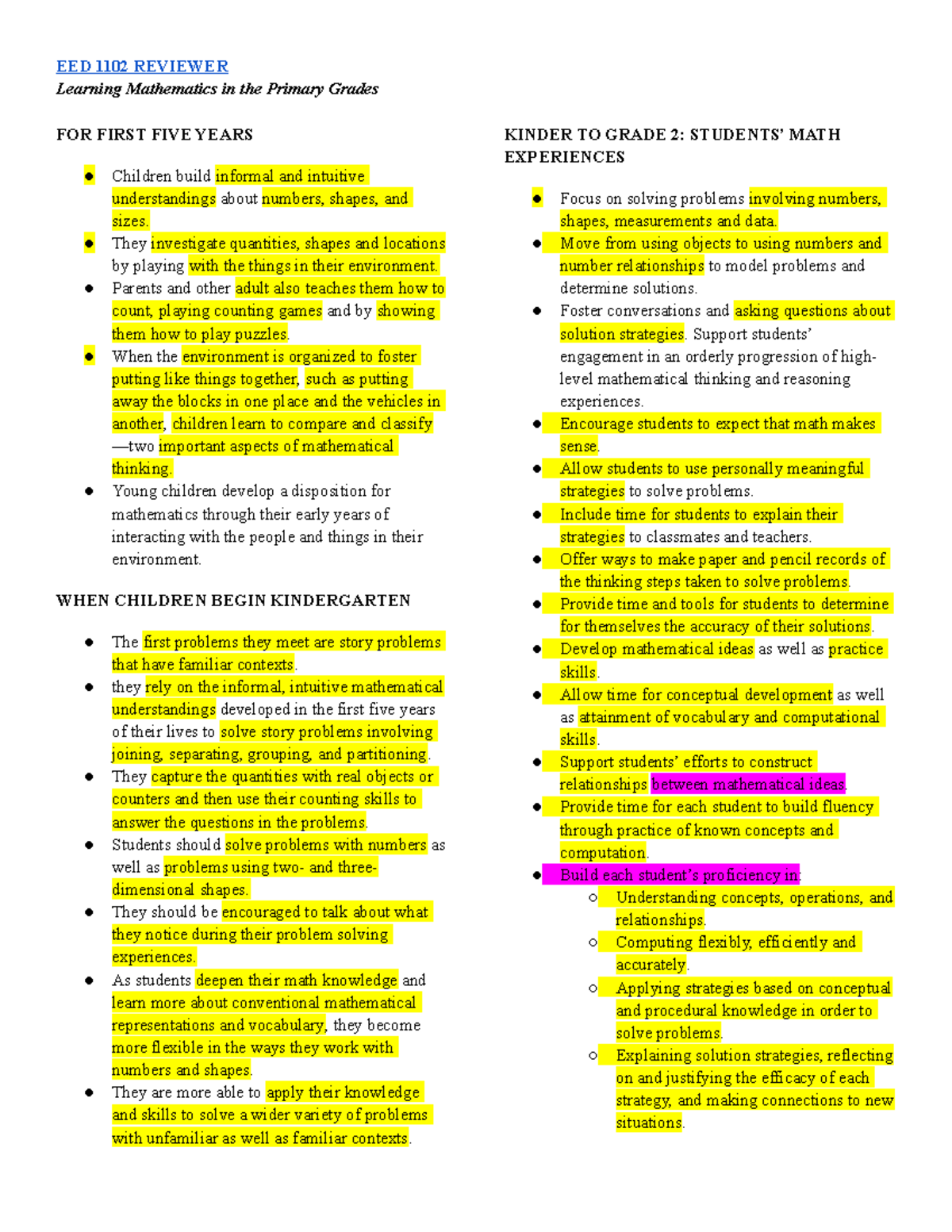 Math Reviewer Teaching Math In Primary Grades EED 1102 REVIEWER 