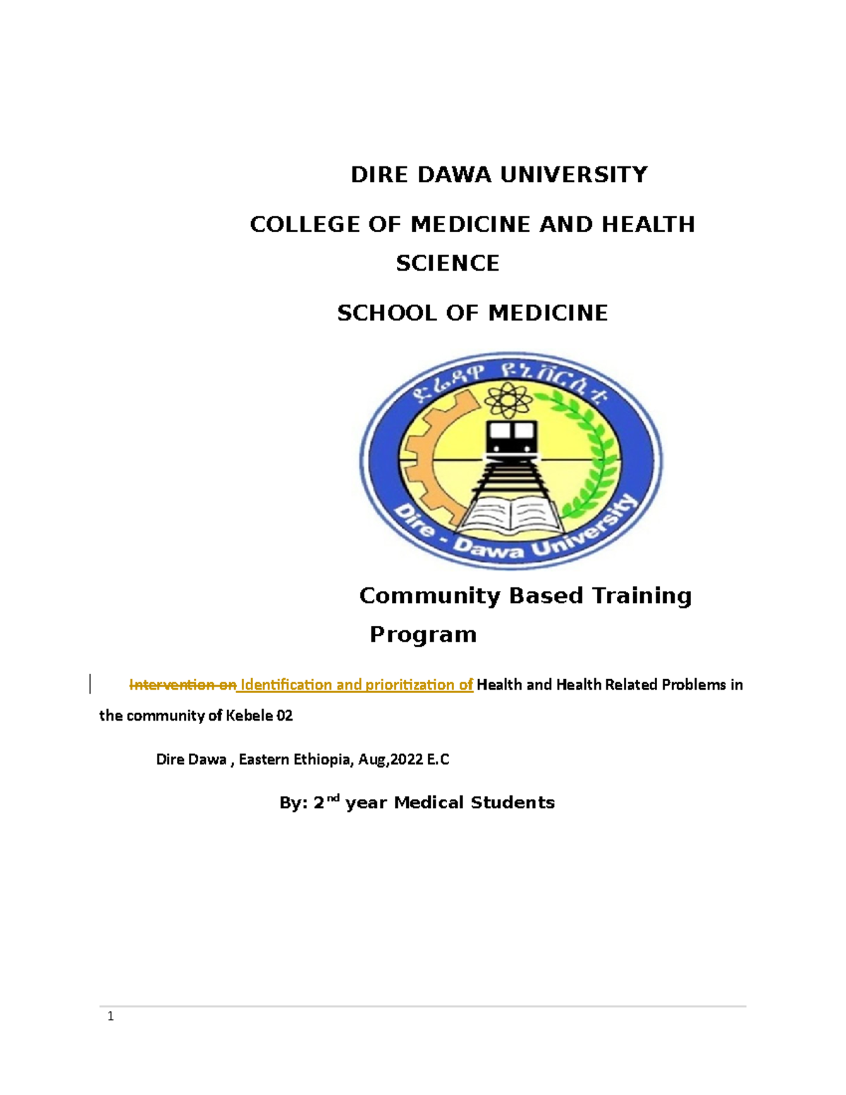 Final word document group 2 - DIRE DAWA UNIVERSITY COLLEGE OF MEDICINE ...