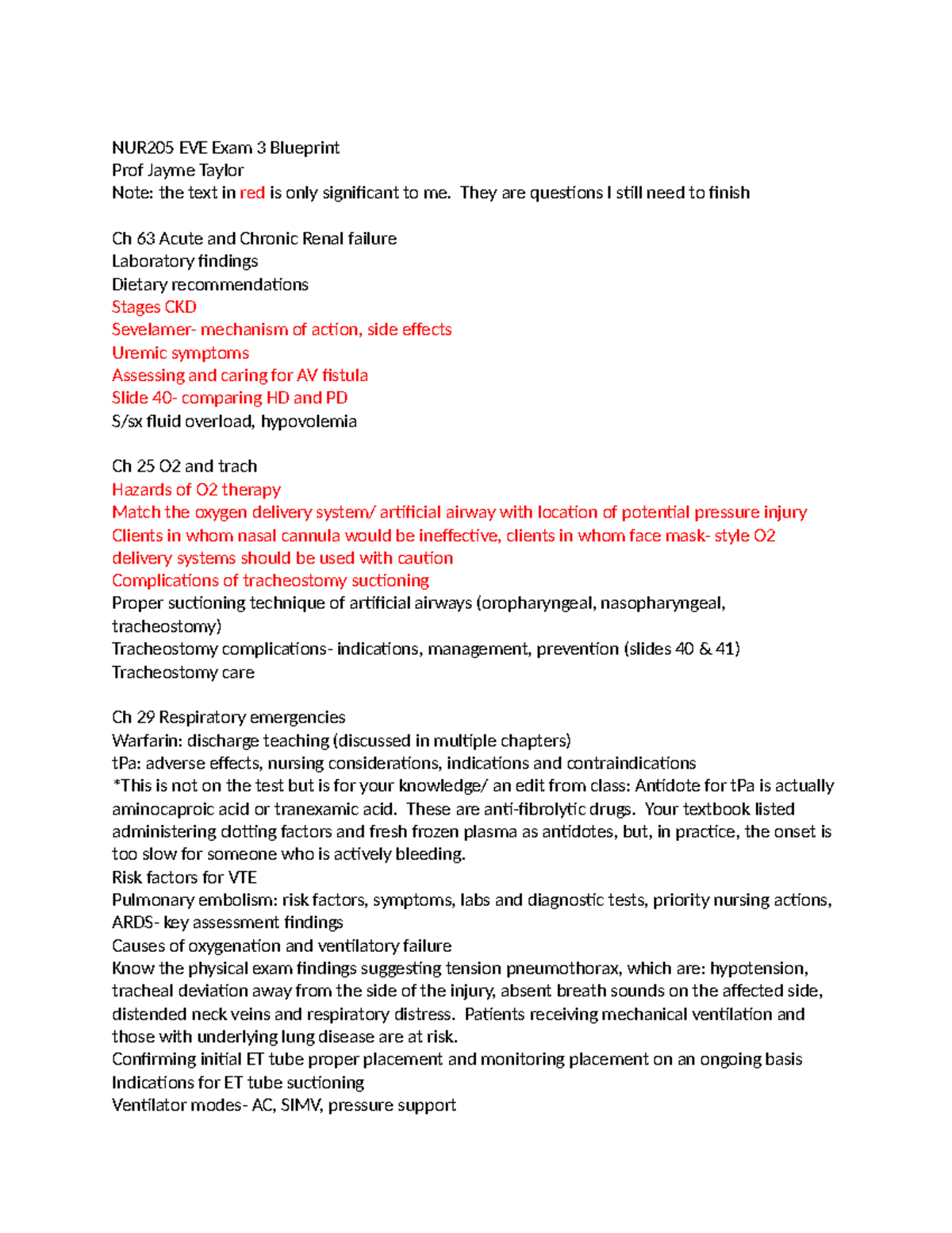 Exam+3+blueprint - Blue print for last exam - NUR205 EVE Exam 3 ...