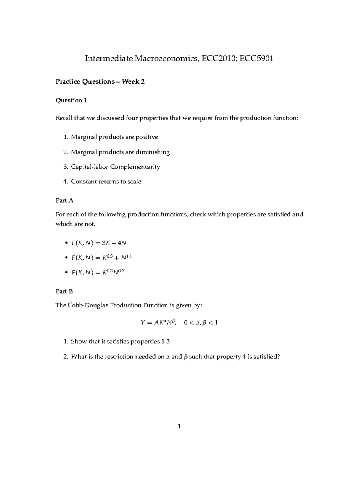 Practice questions 2 - practise week 2 - Intermediate Macroeconomics ...