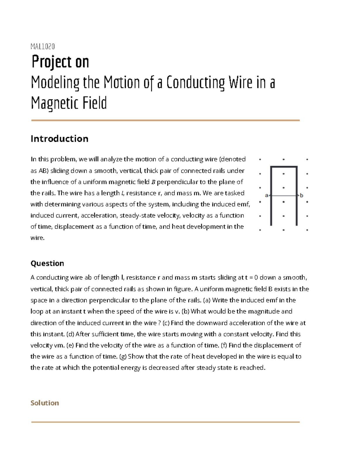 Maths project - MAL Project on Modeling the Mion of a Conducting Wire ...