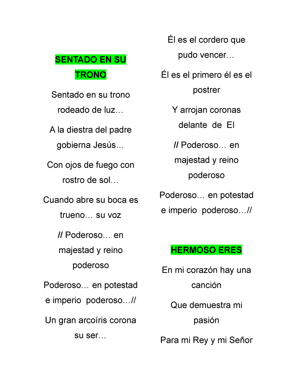 Letras Adoracion - M,M., - SENTADO EN SU TRONO Sentado en su trono rodeado  de luz... A la diestra - Studocu