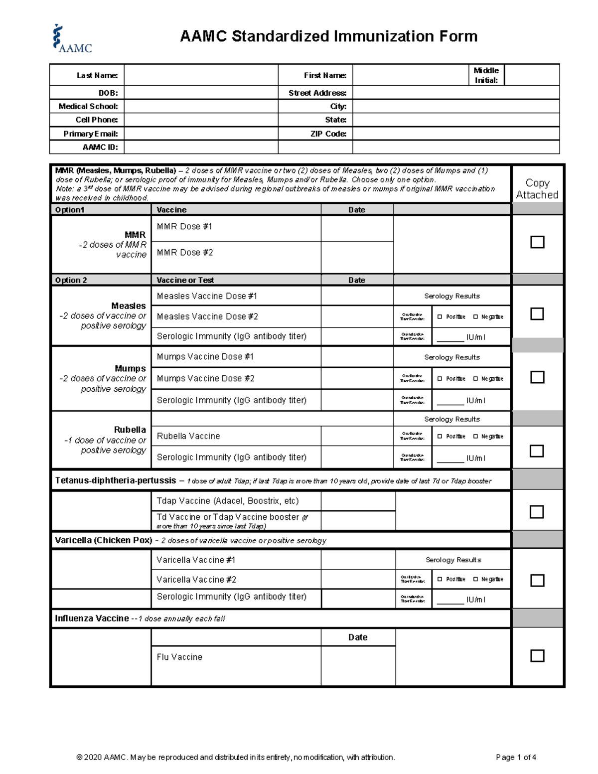 AAMC Immunization Form - ####### Last Name: First Name: MiddleInitial ...