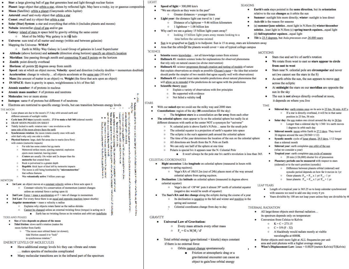 Astronomy cheat sheet exam print - ASTR 114 - Studocu