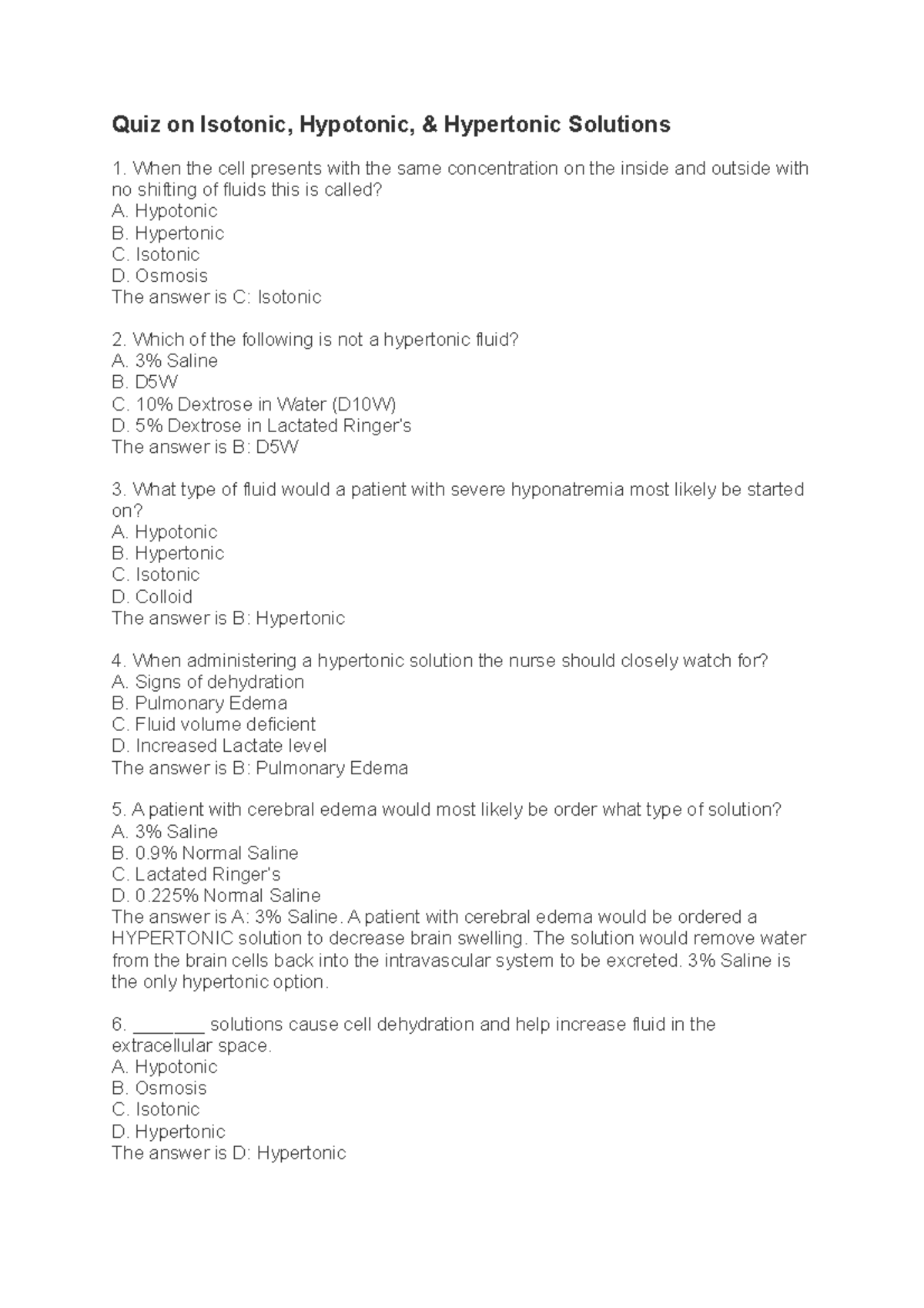 Quiz on Isotonic Hypotonic and hyper tonic Quiz on Isotonic