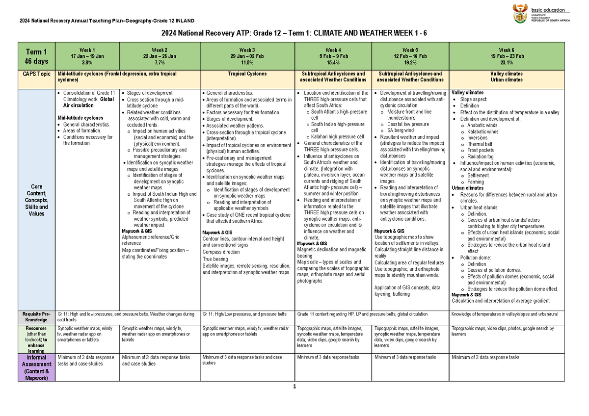 Atp g12 Geography ATP 2024 National Recovery ATP Grade 12 Term 1