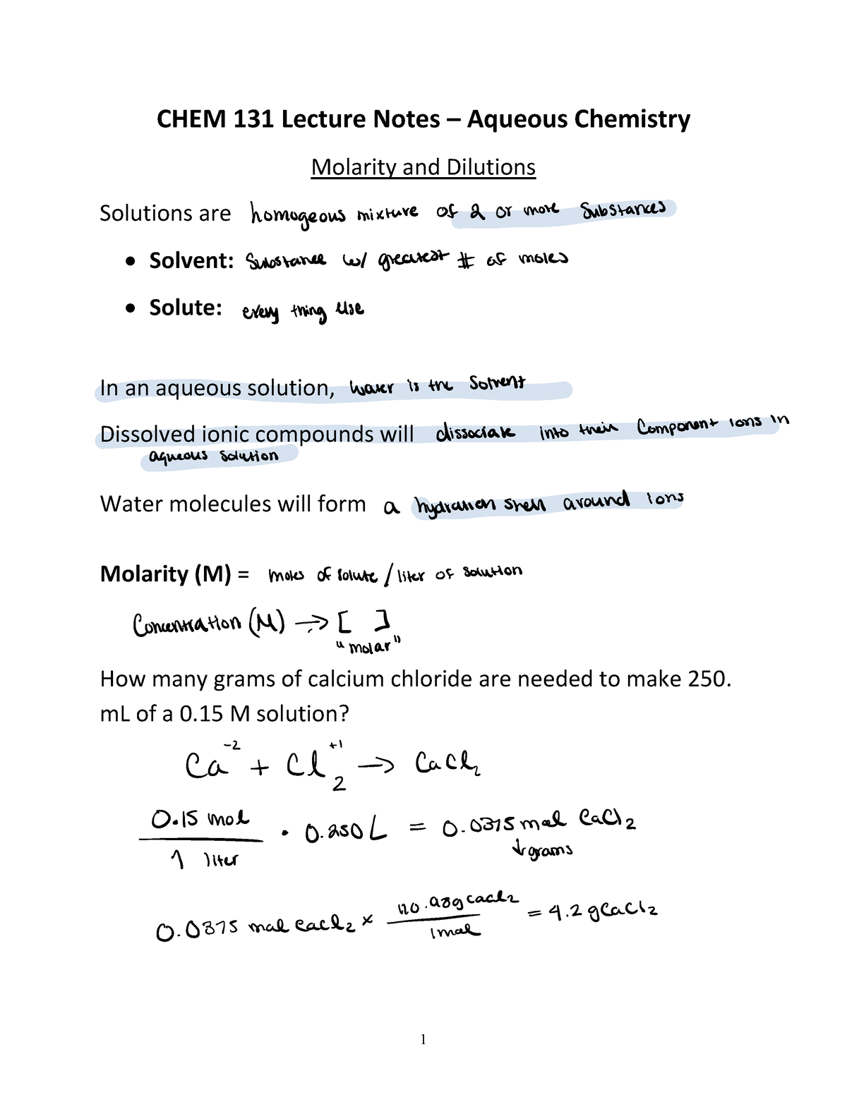 Aqueous Chemistry Guided Notes - CHEM 131 Lecture Notes – Aqueous ...