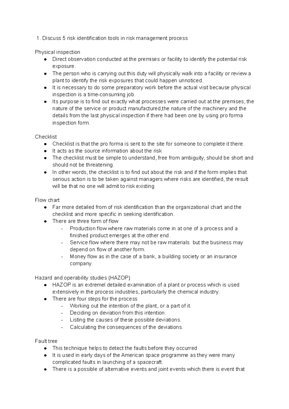 Exercise 2 ins200 - Discuss 5 risk identification tools in risk ...