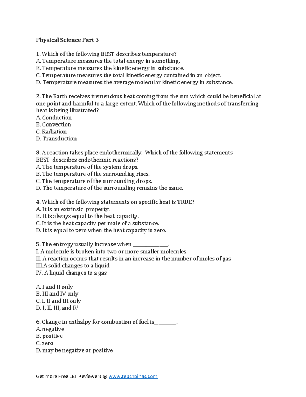 Part 3 Physical Science www - Physical Science Part 3 Which of the ...