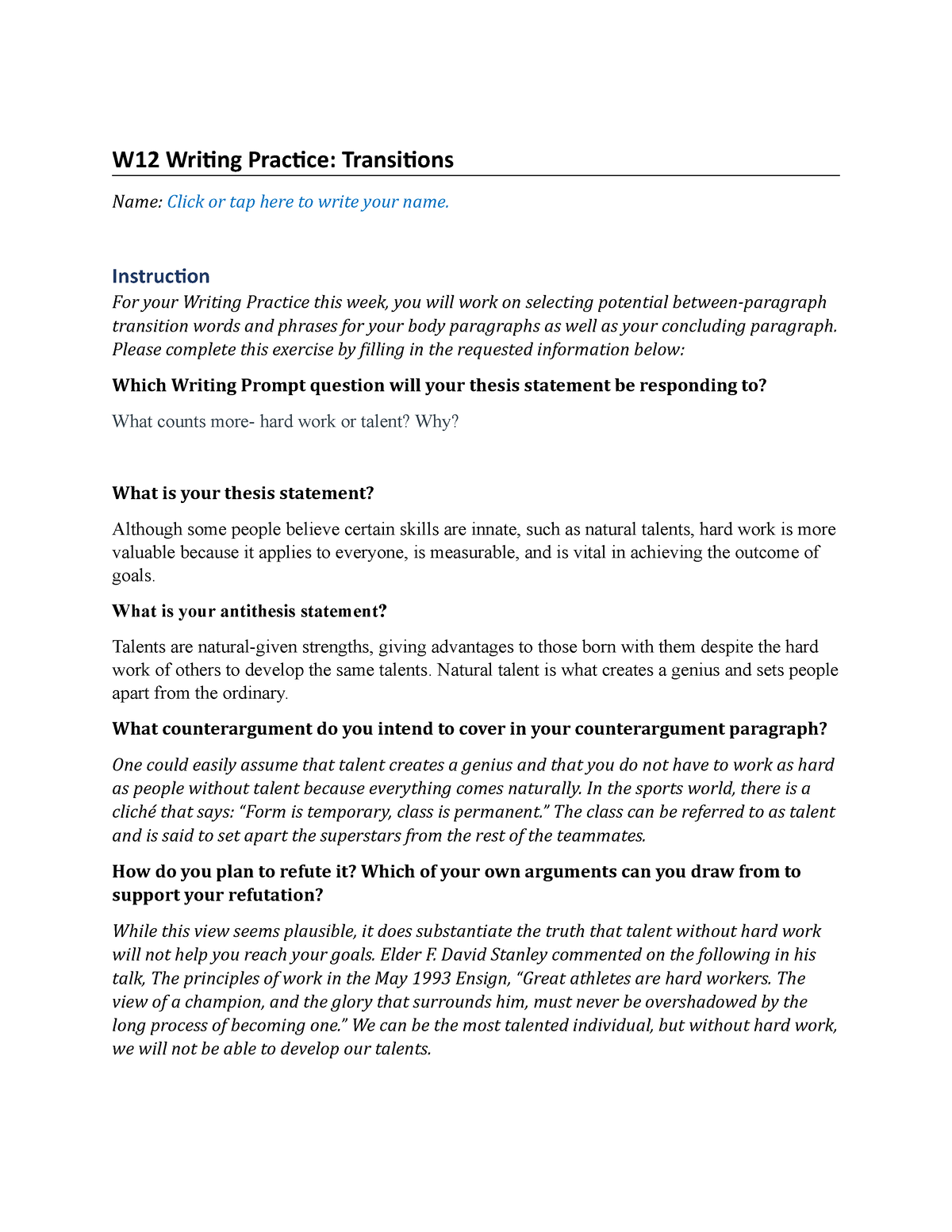 Pc101 Document W12Writing Practice Transitions - W12 Writing Practice ...