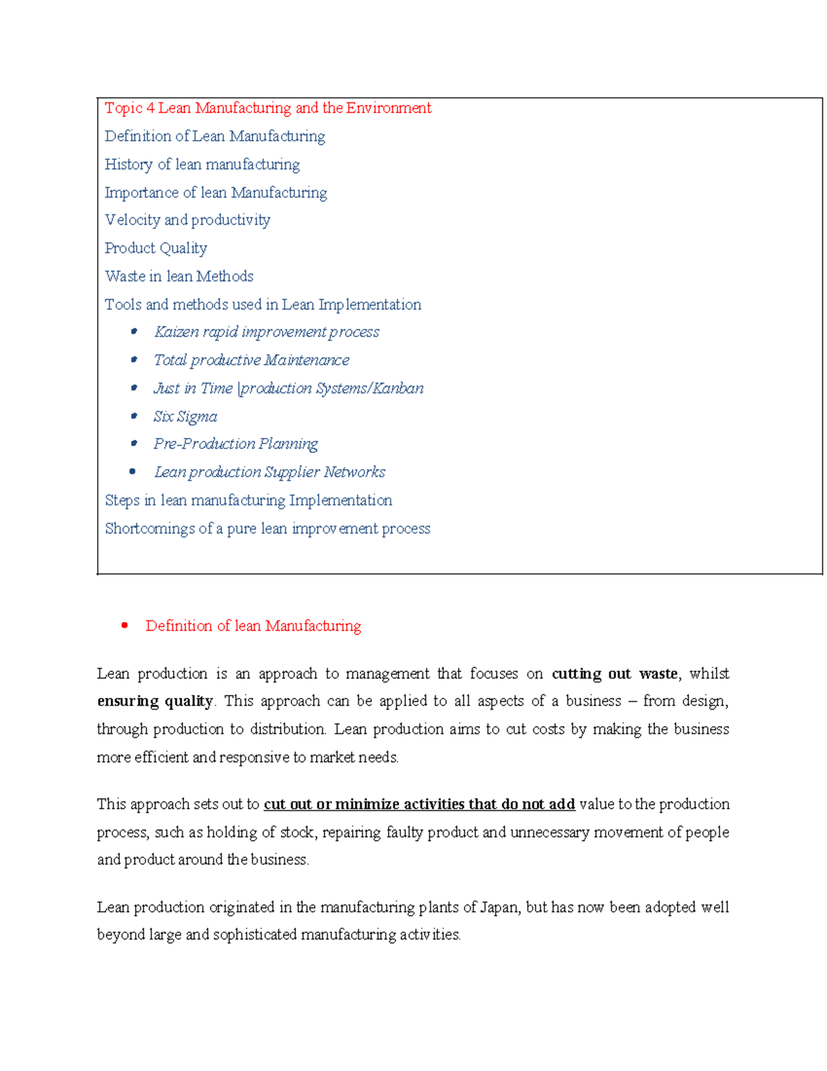 Topic 4 Lean Manufacturing and the Environment - Topic 4 Lean ...