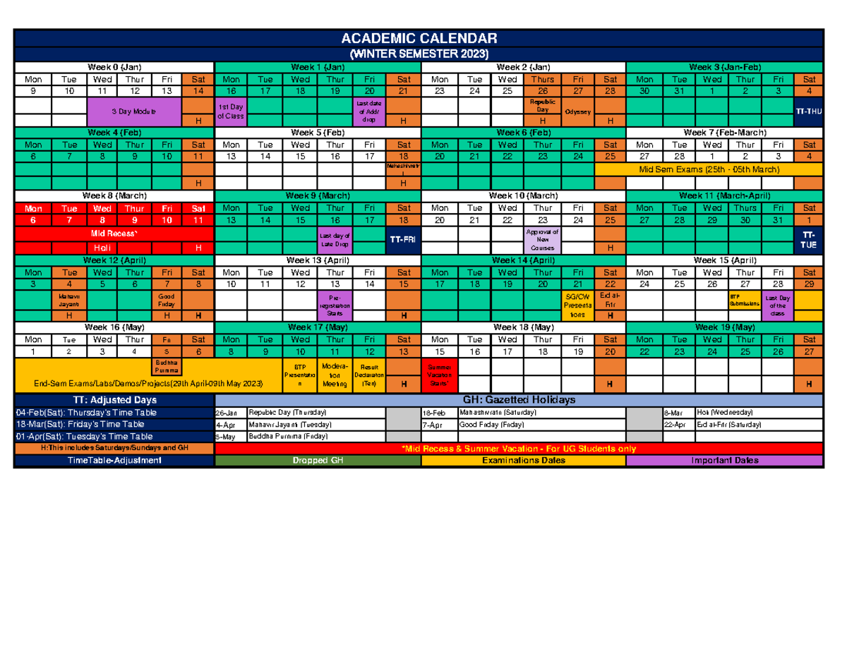 AY 2022-23 Winter Semester 2023 - Mon Tue Wed Thur Fri Sat Mon Tue Wed ...