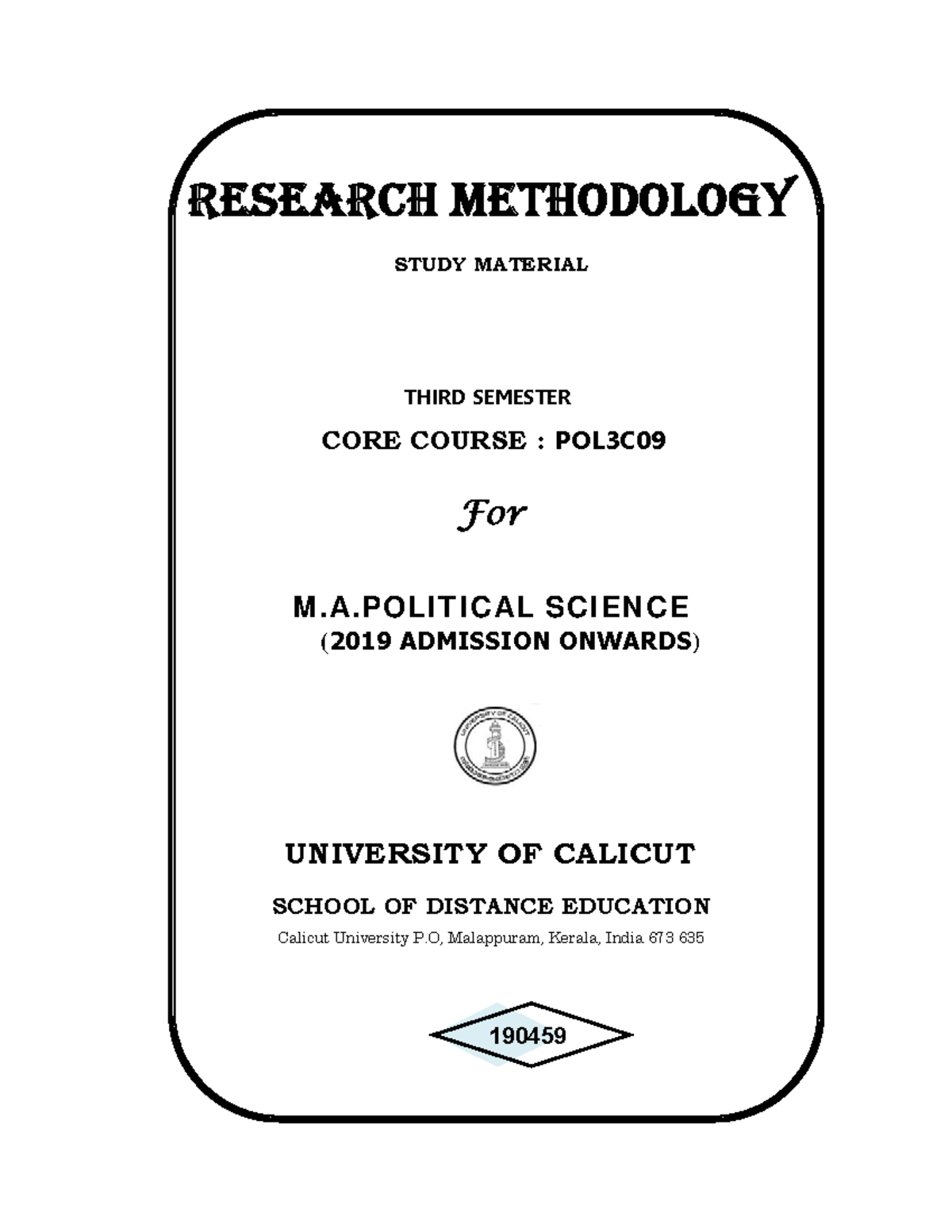 Research methodology - RESEARCH METHODOLOGY ####### STUDY MATERIAL For ...